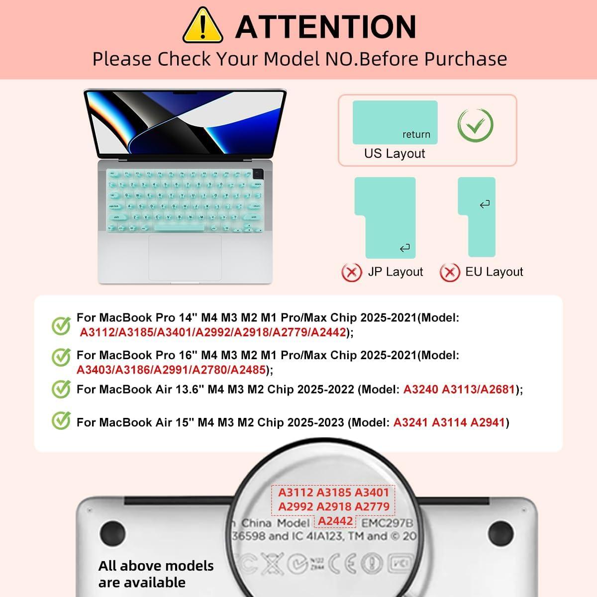 Cubierta de Teclado WYGCH para Uñas Largas - MacBook Pro/Air