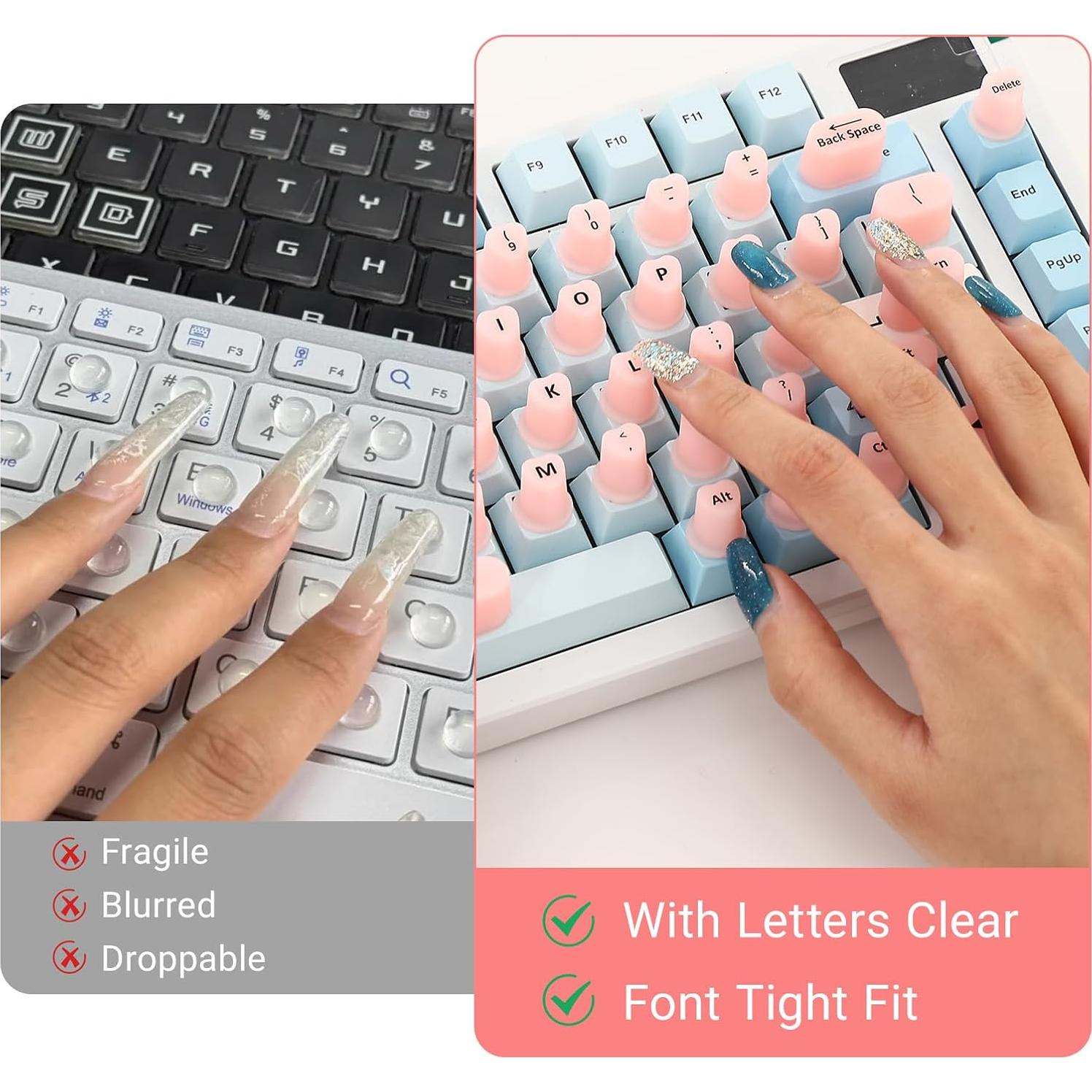 Pegatinas de Teclado para Uñas Largas Giococo - 70 Pcs Silicona Blanca