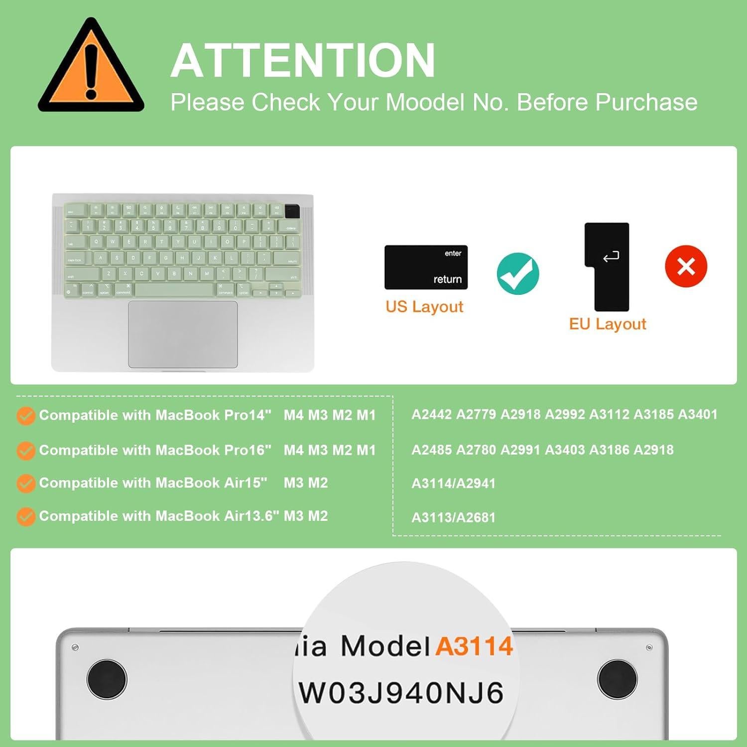 Cubierta de Teclado Silicona MOSISO para MacBook Air/Pro 15/14/16"