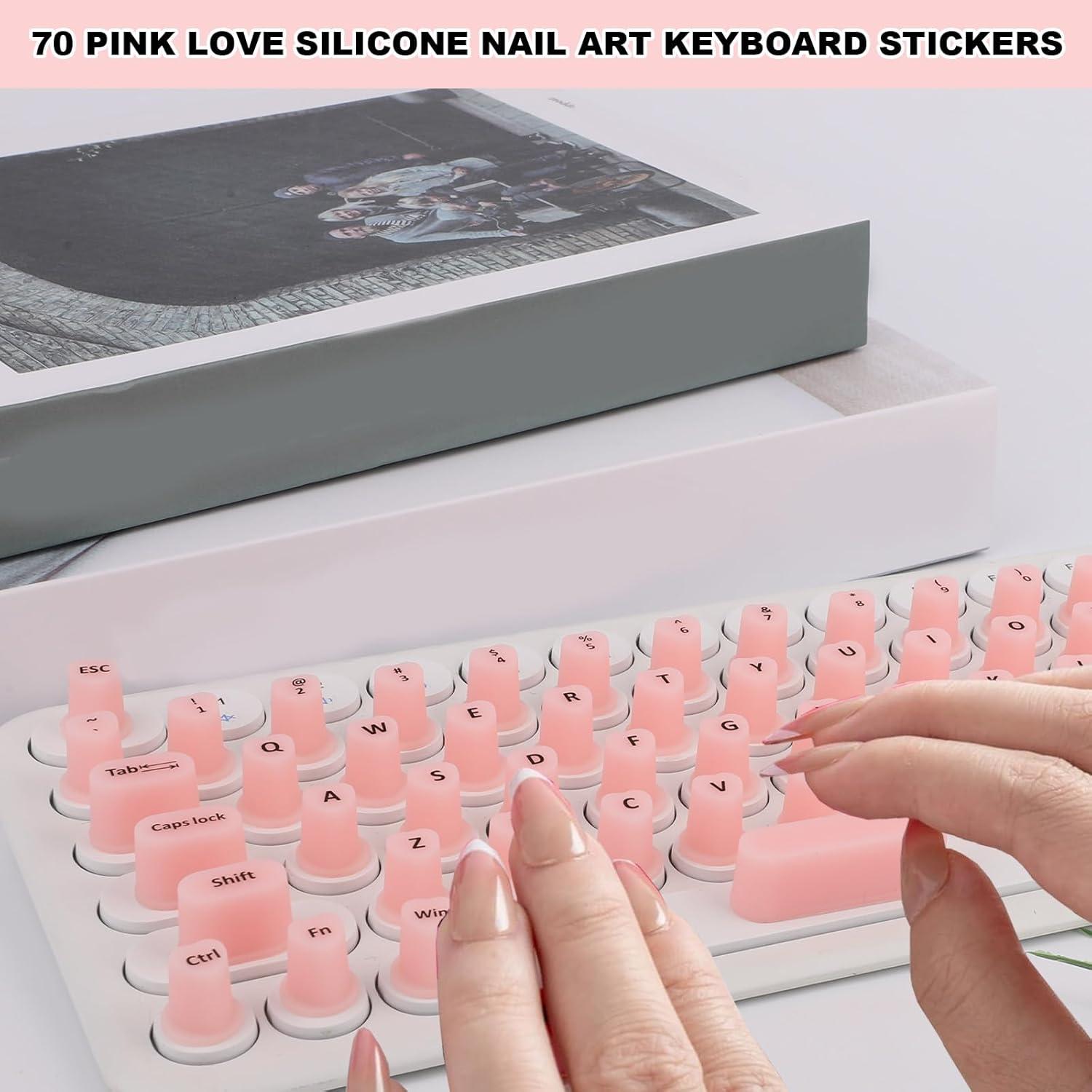 70 Stickers para Teclado de Silicona Tinoaly Rosa para Uñas Largas