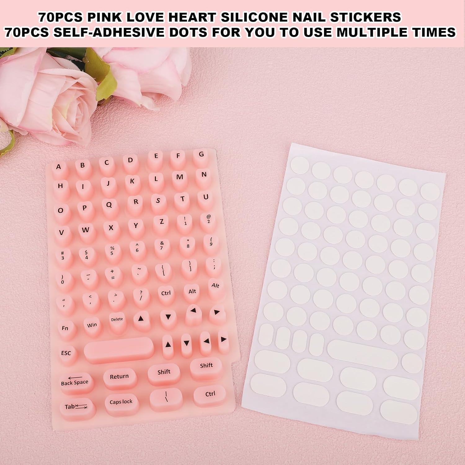 70 Stickers para Teclado de Silicona Tinoaly Rosa para Uñas Largas
