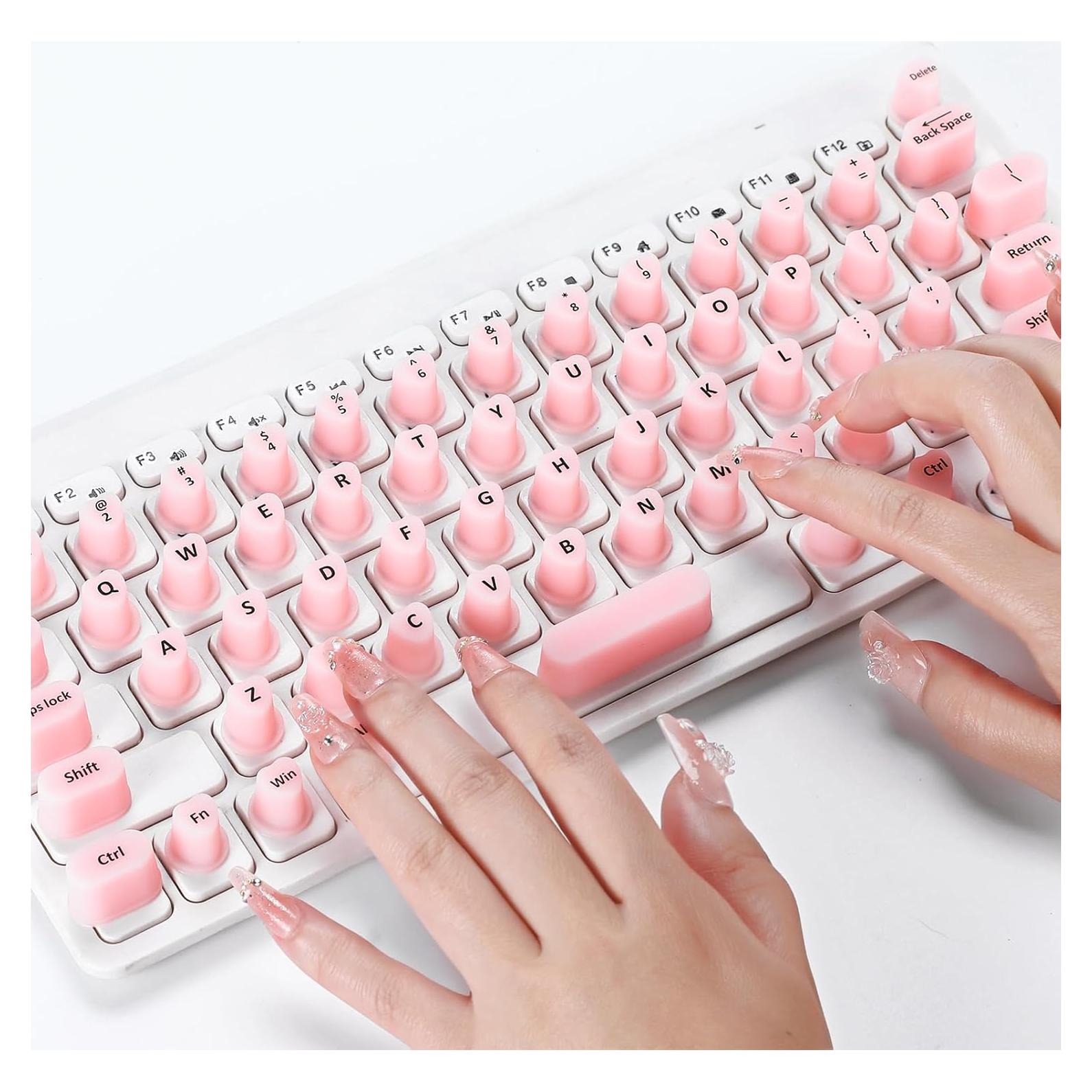 Calcomanías de Teclado Elevadas Kingdder 70 Pcs Rosa Uñas Largas
