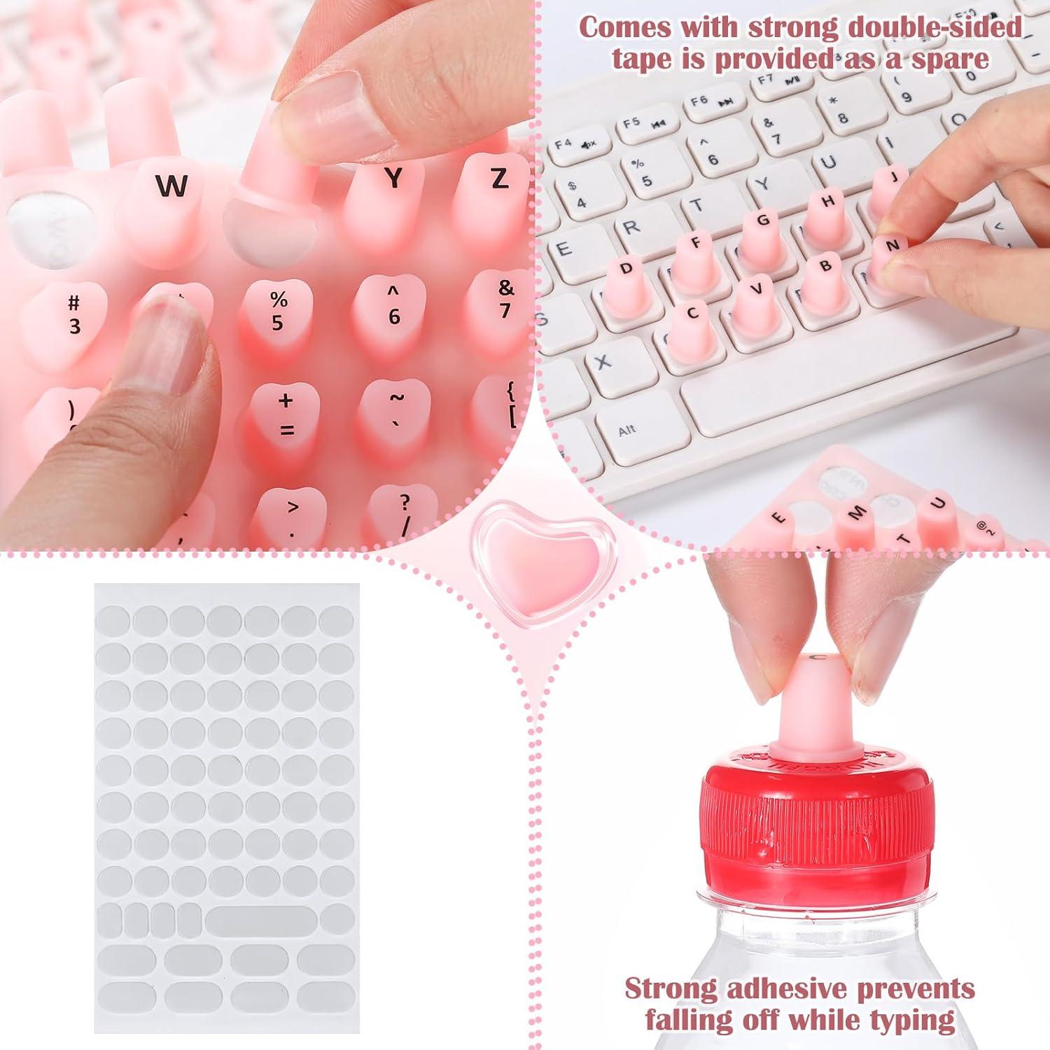 Calcomanías de Teclado Elevadas Kingdder 70 Pcs Rosa Uñas Largas