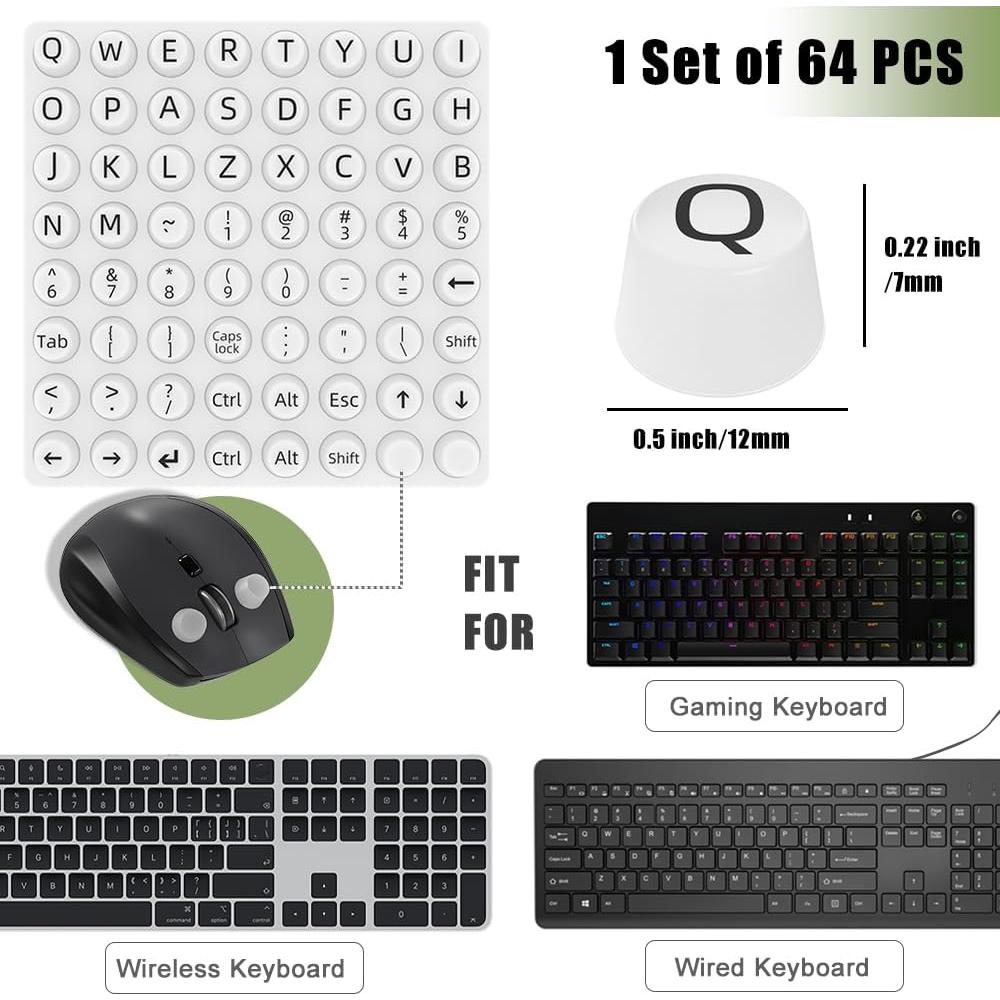 Calcomanías Elevadas para Teclado MasiBloom 64 Pcs Blanco