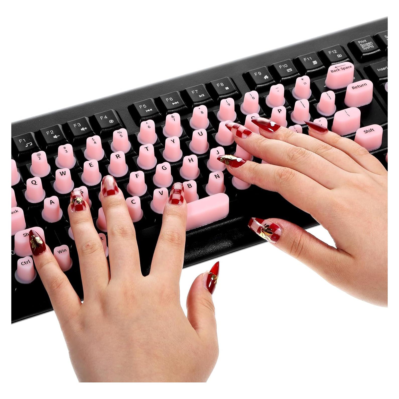 70 Etiquetas de Teclado Rosa Silicona para Uñas Largas