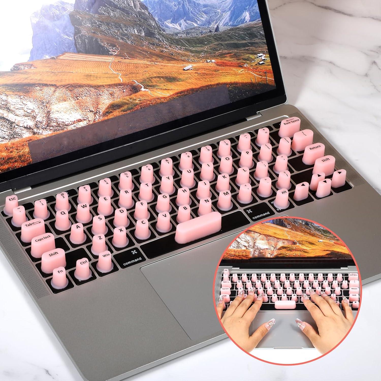 70 Etiquetas de Teclado Rosa Silicona para Uñas Largas