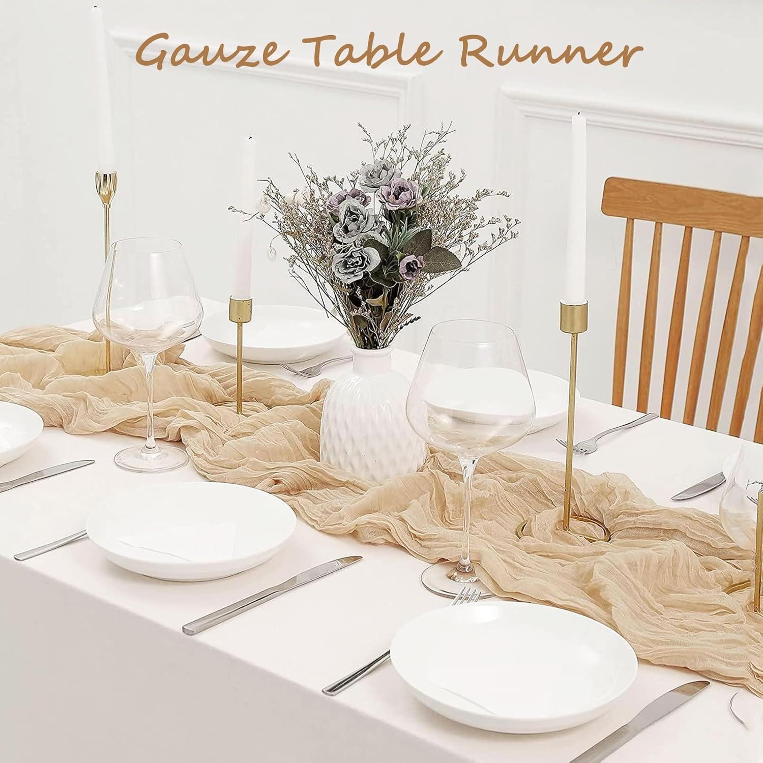 Paquete de 12 Caminos de Mesa de Gasa Beige 90x300 cm