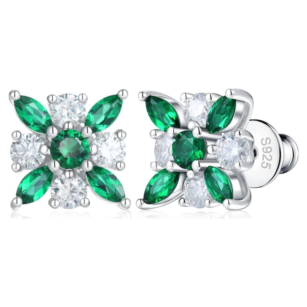 Pendientes de botón de Moissanite y Esmeralda 1.64ct FWM