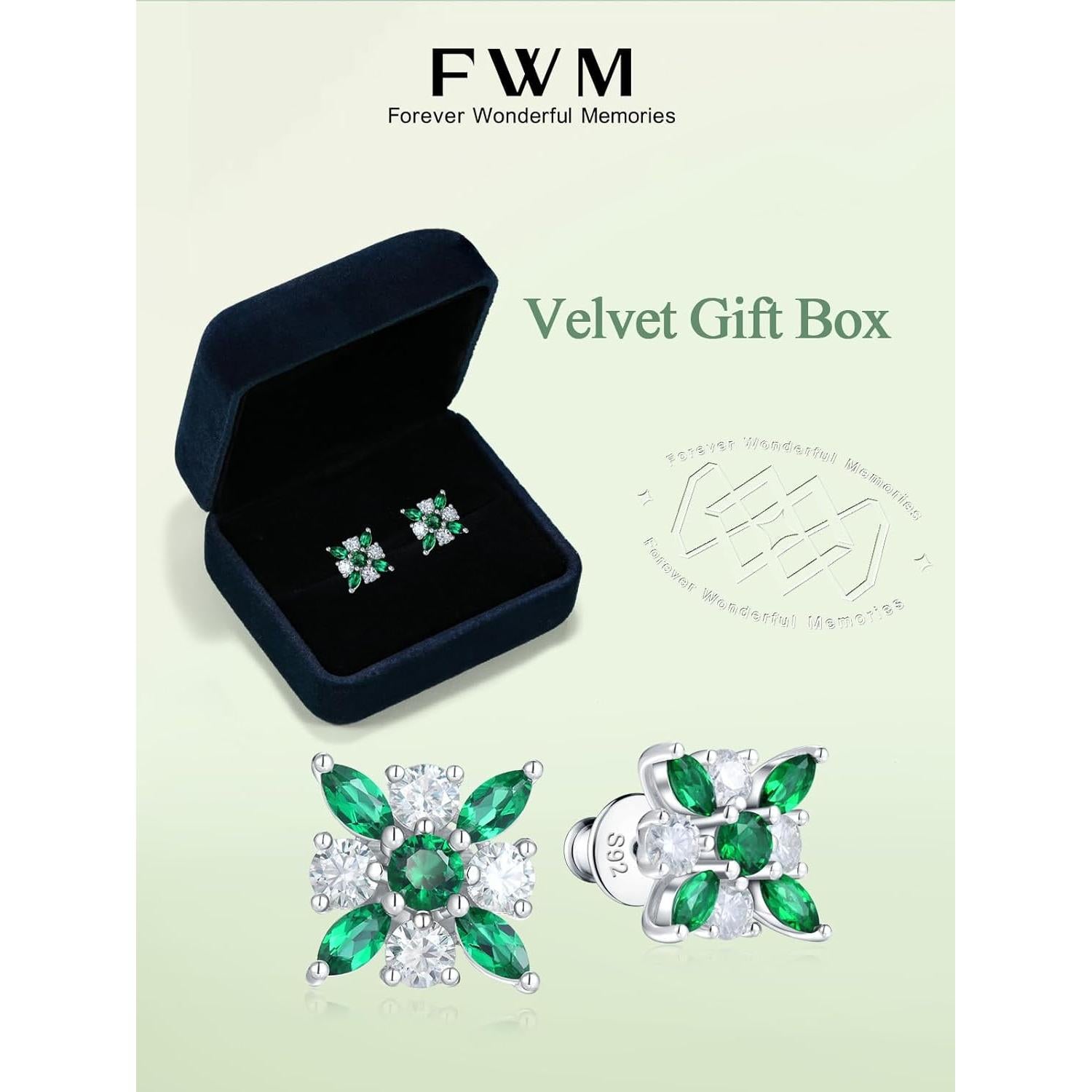 Pendientes de botón de Moissanite y Esmeralda 1.64ct FWM