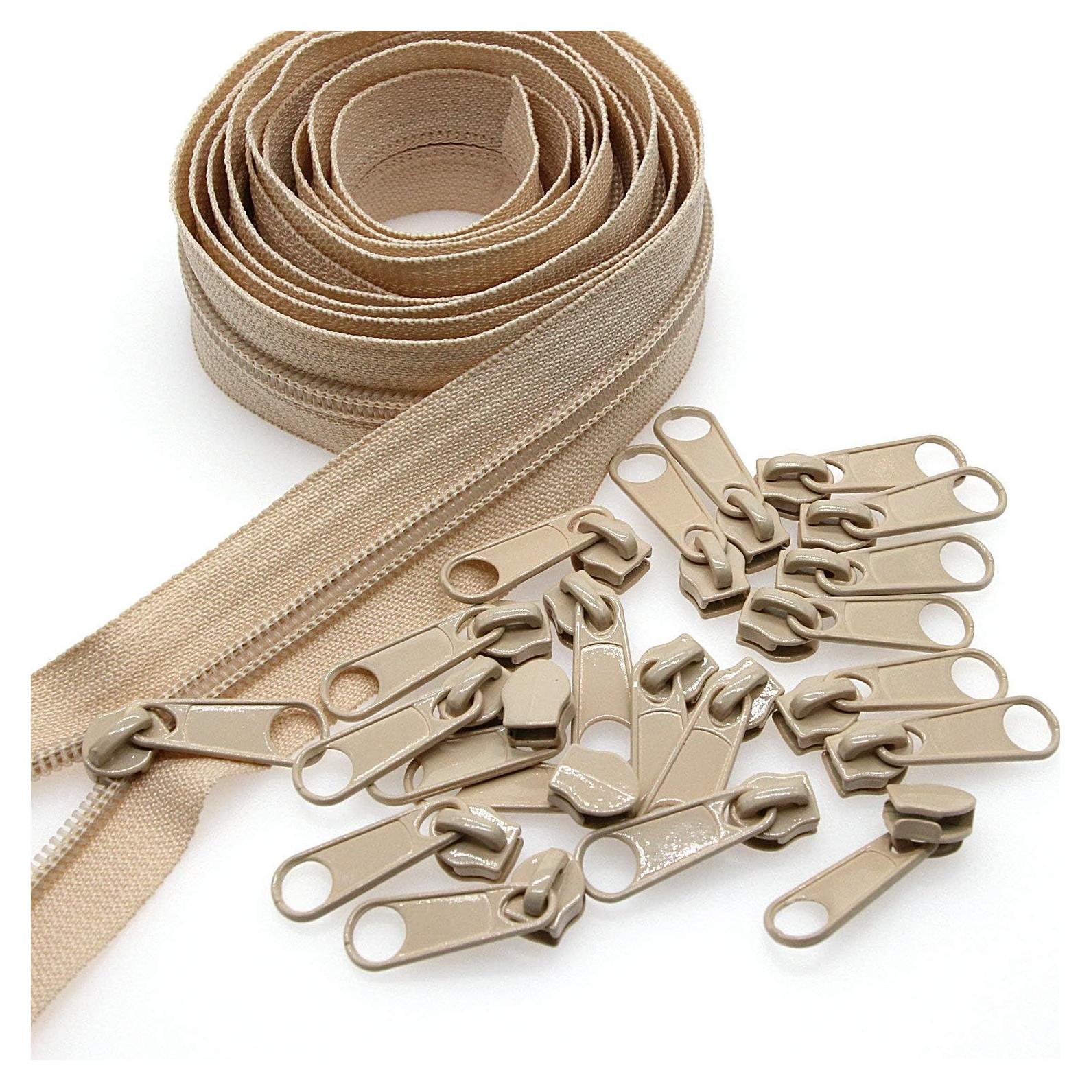 Cremalleras de Nylon Beige Leekayer #3 10 Yardas + 25 Deslizadores