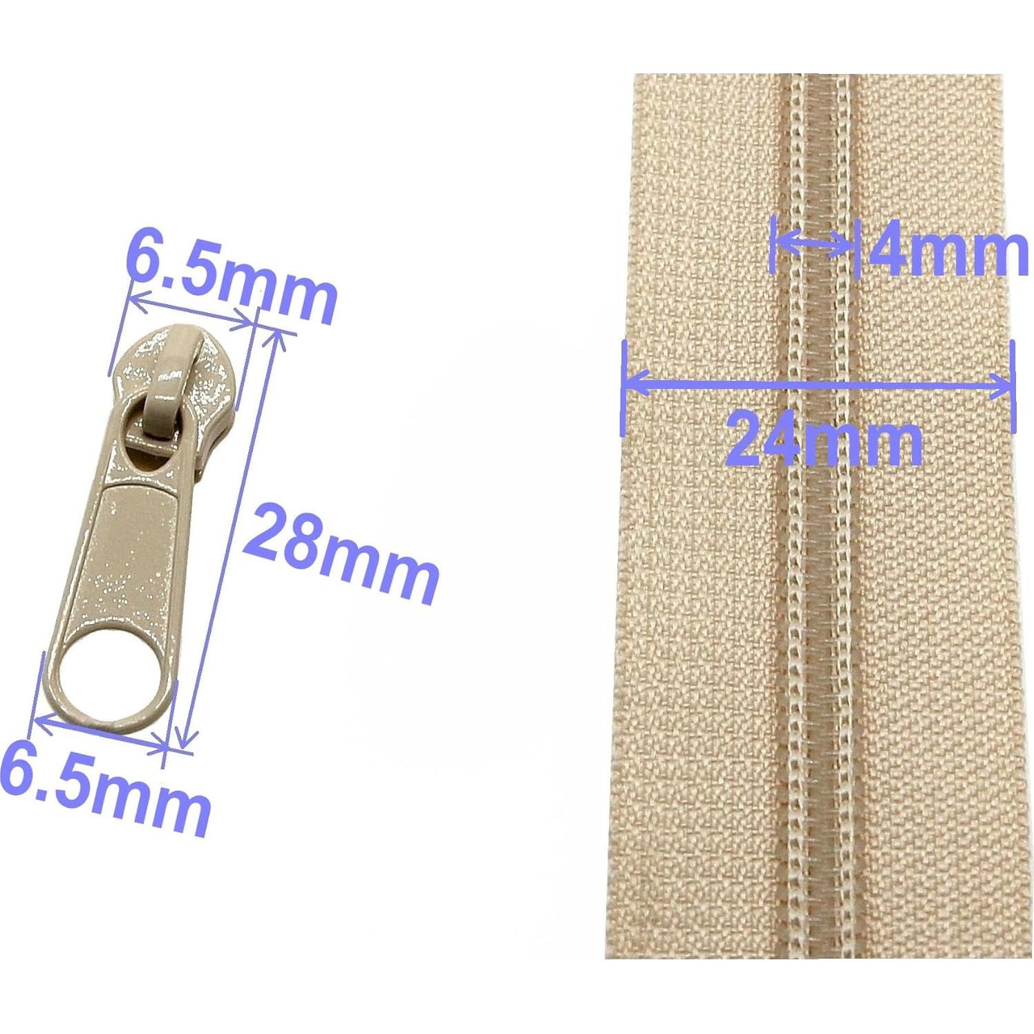 Cremalleras de Nylon Beige Leekayer #3 10 Yardas + 25 Deslizadores