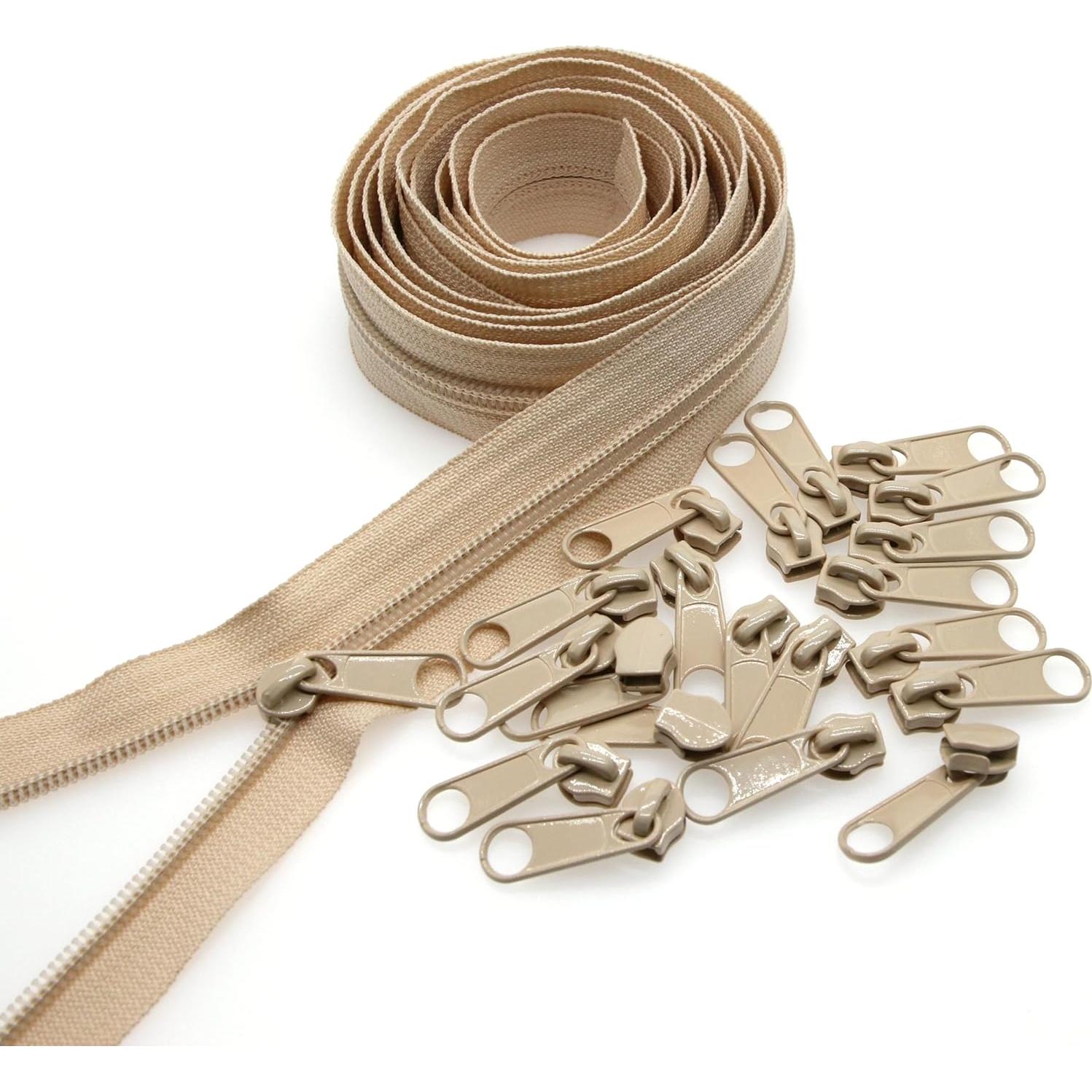 Cremalleras de Nylon Beige Leekayer #3 10 Yardas + 25 Deslizadores