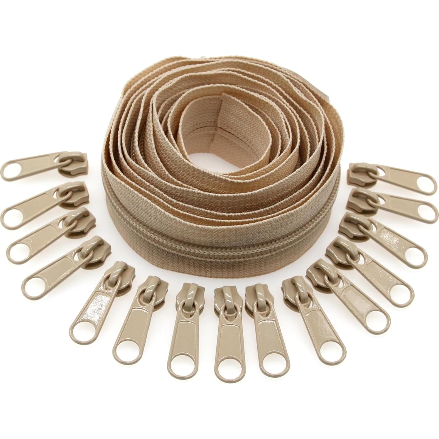 Cremalleras de Nylon Beige Leekayer #3 10 Yardas + 25 Deslizadores