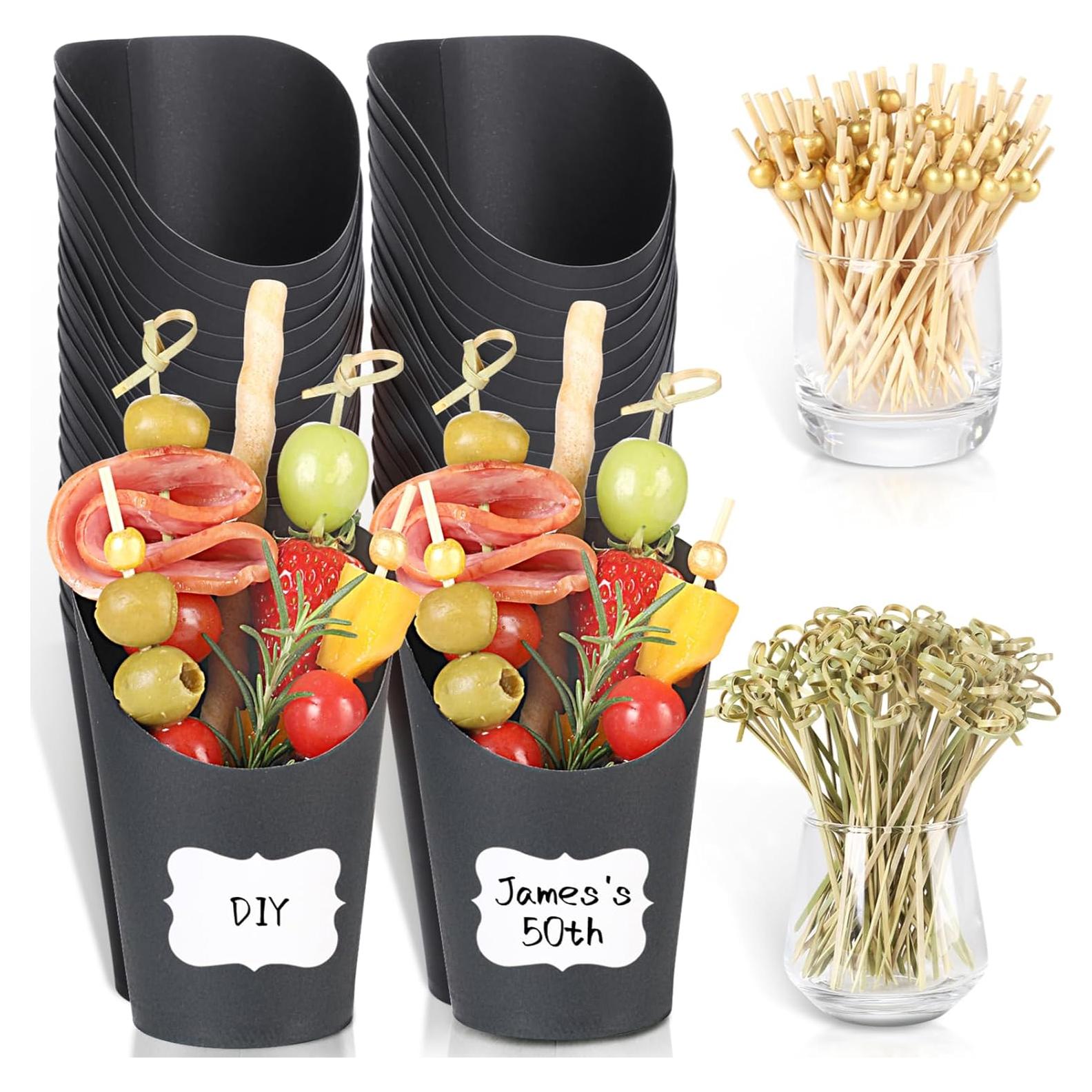 50 Tazas de Charcutería Desechables SEANSDA Negras + Palillos