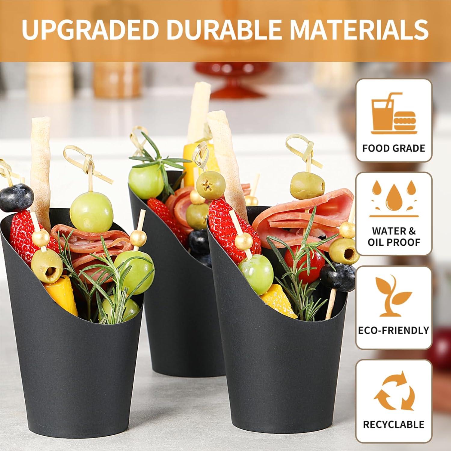 50 Tazas de Charcutería Desechables SEANSDA Negras + Palillos