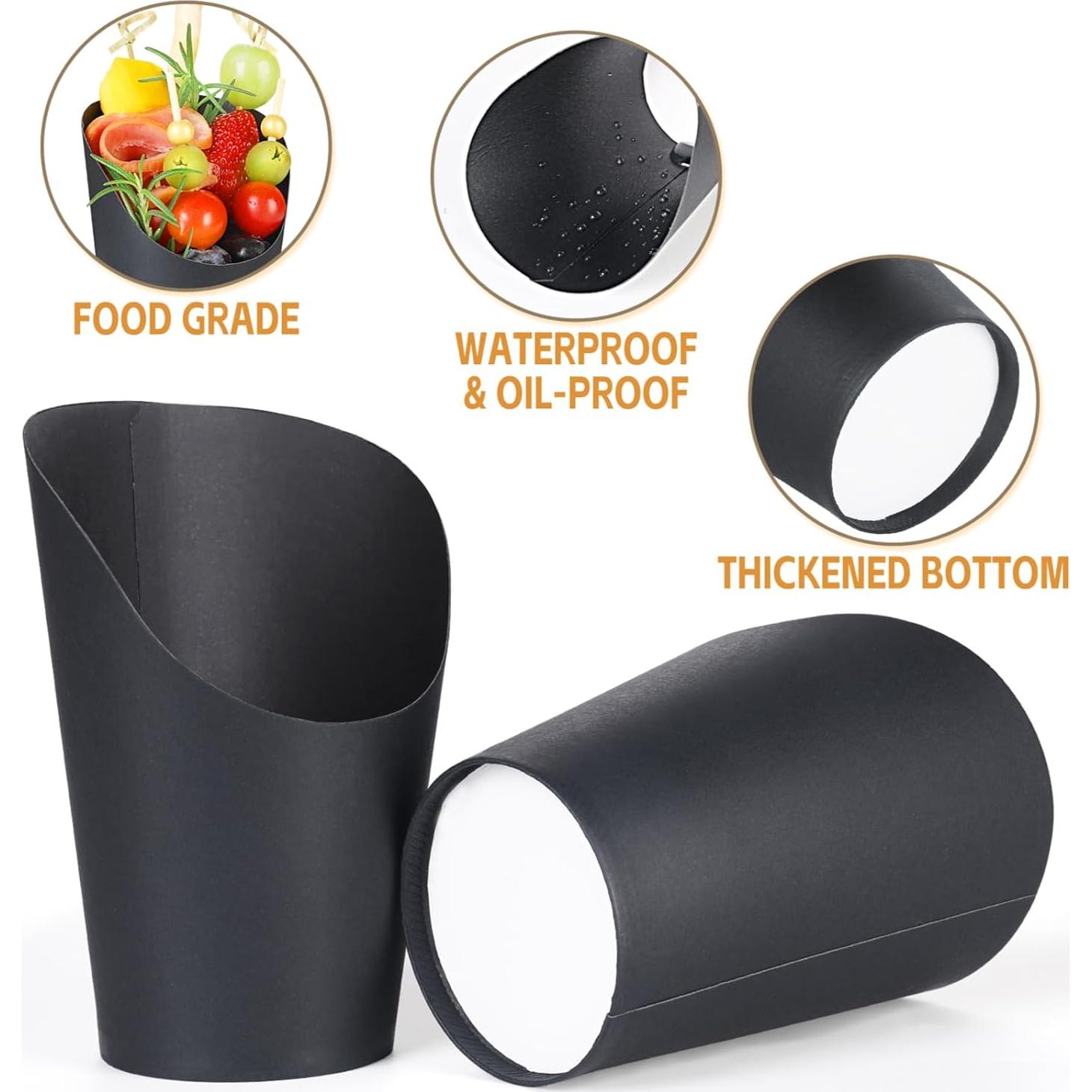 50 Tazas de Charcutería Desechables SEANSDA Negras + Palillos