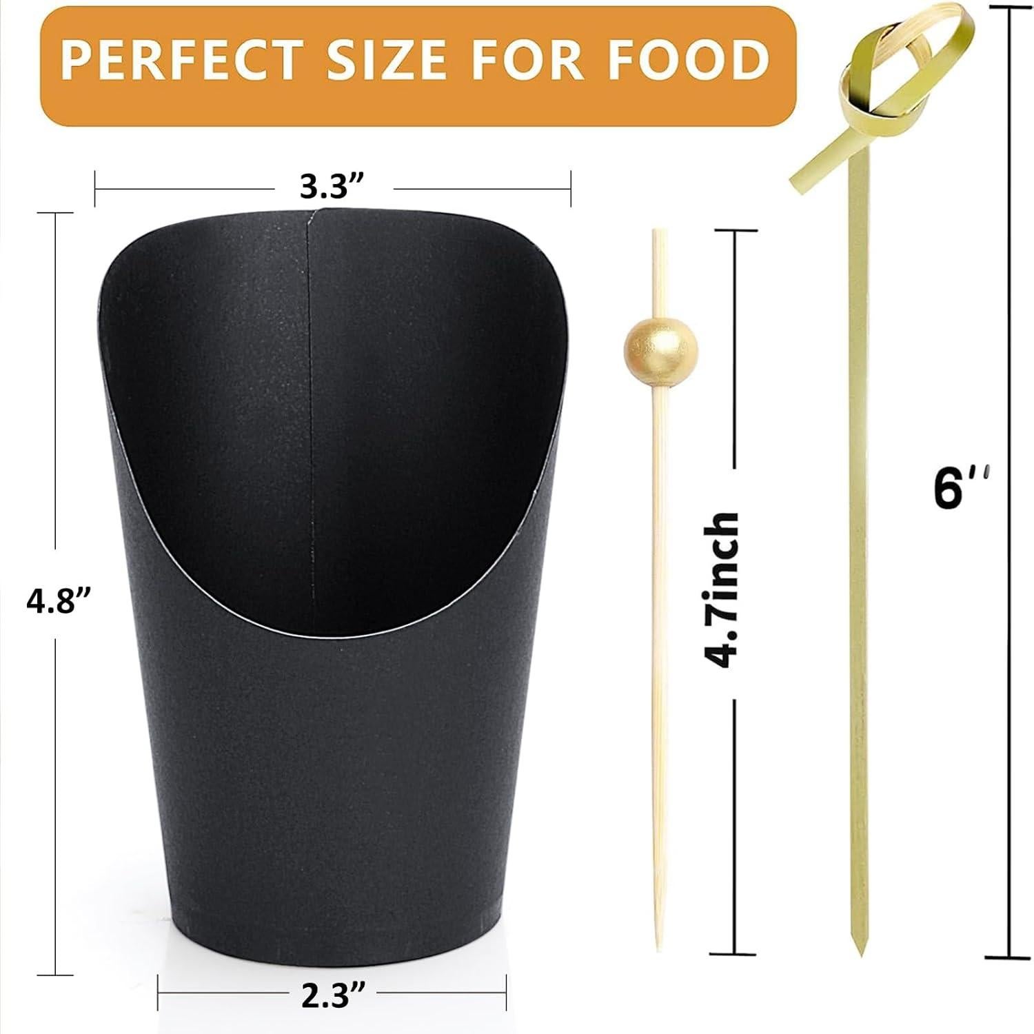 50 Tazas de Charcutería Desechables SEANSDA Negras + Palillos