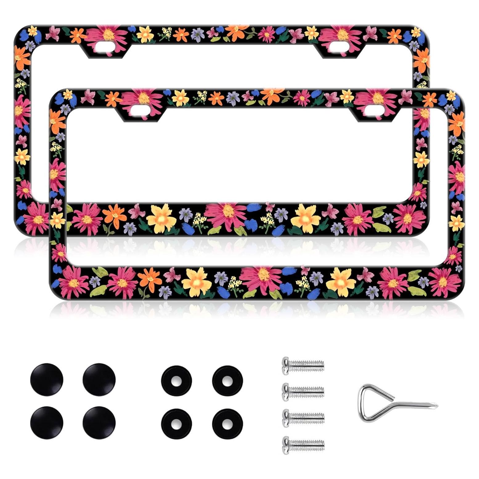 Marco de Placa de Licencia Floral PINFFSHU 31.5x16.2 cm 2 Pcs