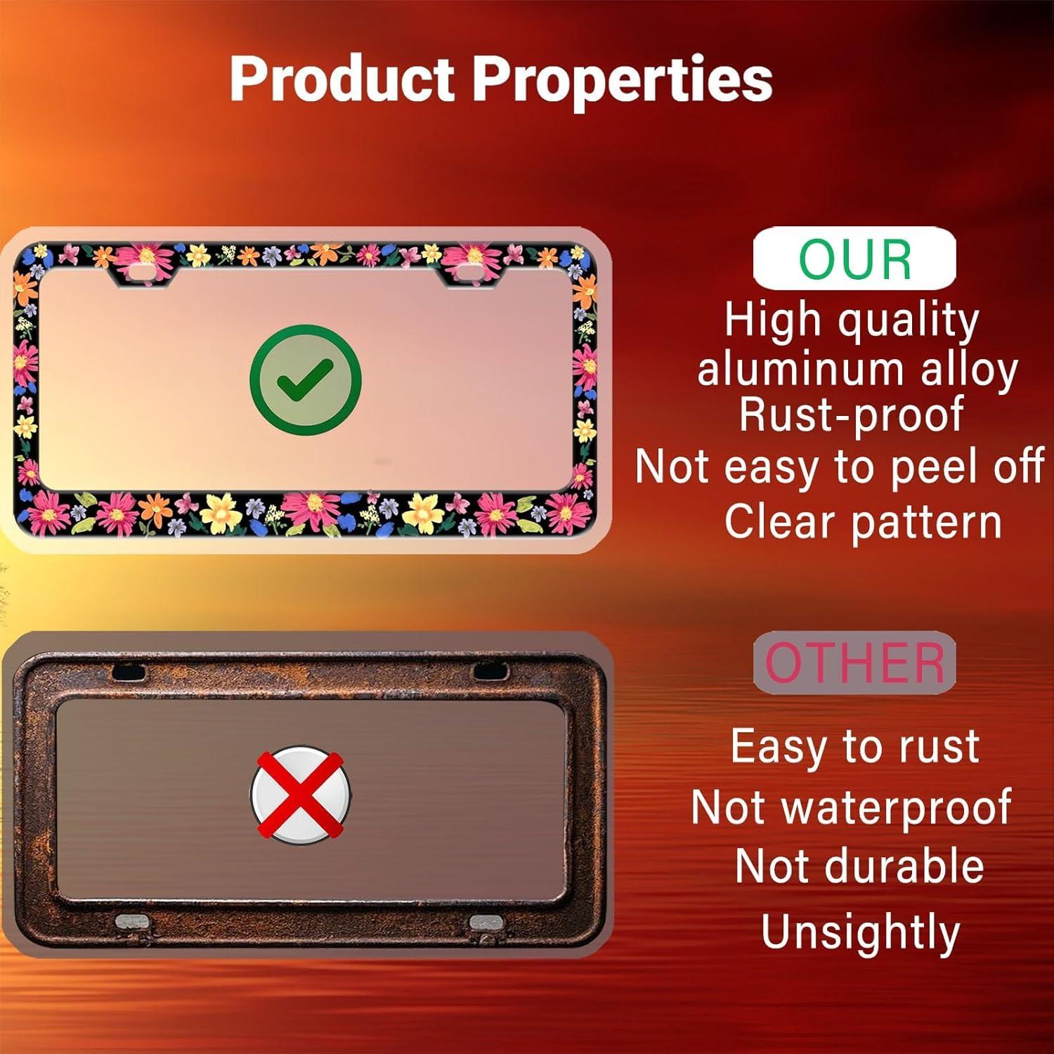 Marco de Placa de Licencia Floral PINFFSHU 31.5x16.2 cm 2 Pcs