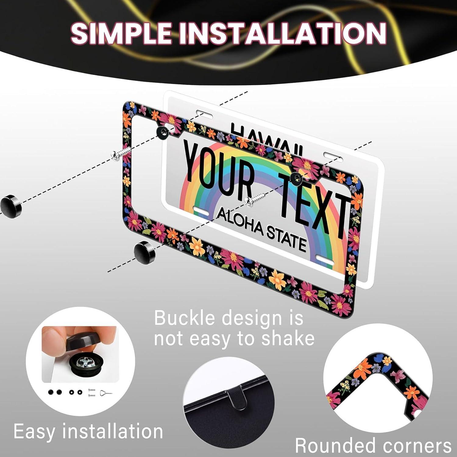 Marco de Placa de Licencia Floral PINFFSHU 31.5x16.2 cm 2 Pcs