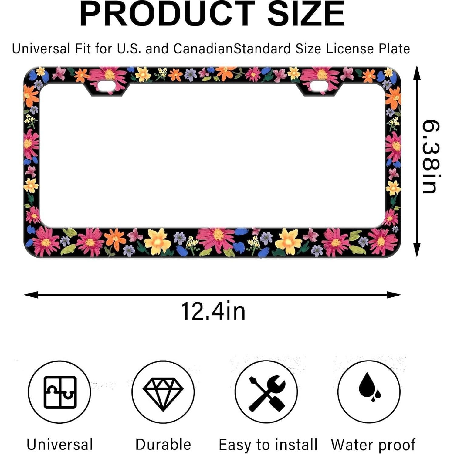 Marco de Placa de Licencia Floral PINFFSHU 31.5x16.2 cm 2 Pcs