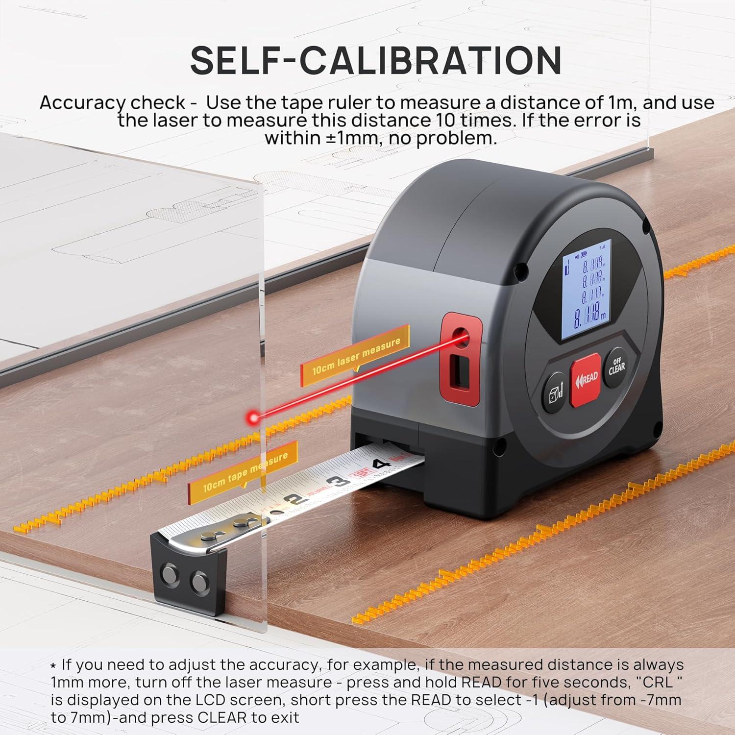 Cinta Métrica Láser Jolywell 2-en-1 50m y 4.88m LCD