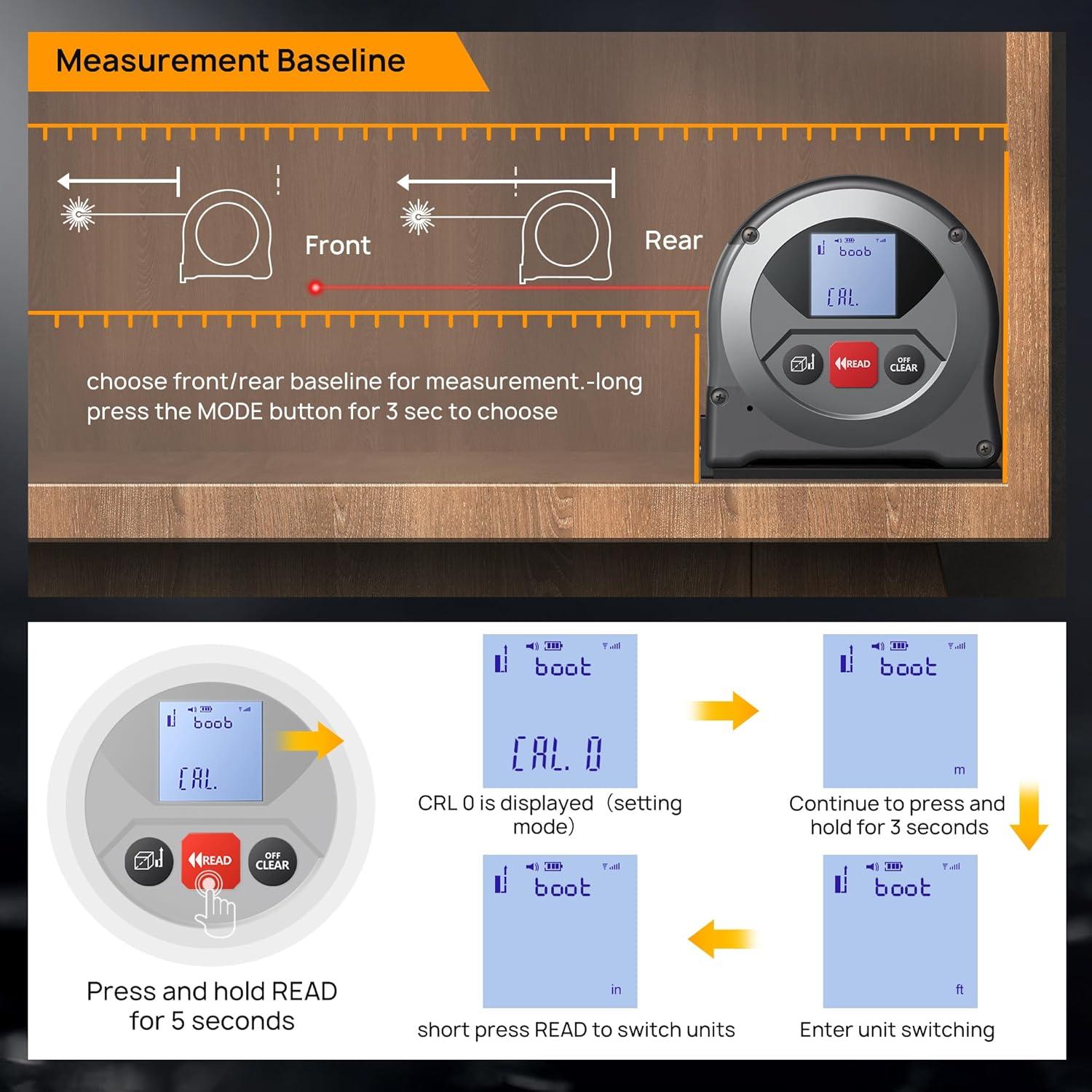 Cinta Métrica Láser Jolywell 2-en-1 50m y 4.88m LCD