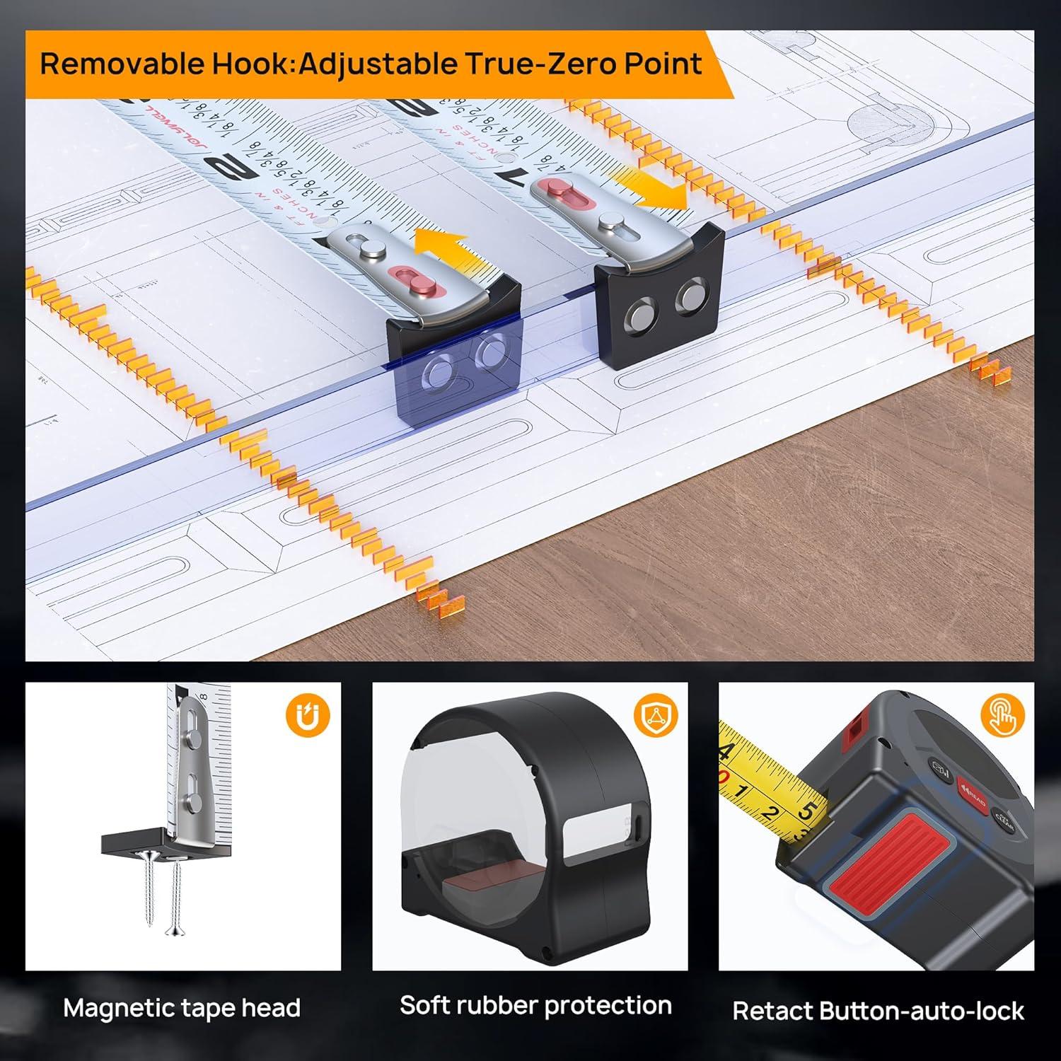 Cinta Métrica Láser Jolywell 2-en-1 50m y 4.88m LCD
