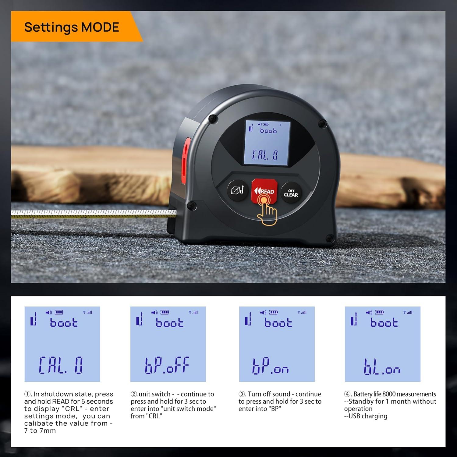 Cinta Métrica Láser Jolywell 2-en-1 50m y 4.88m LCD
