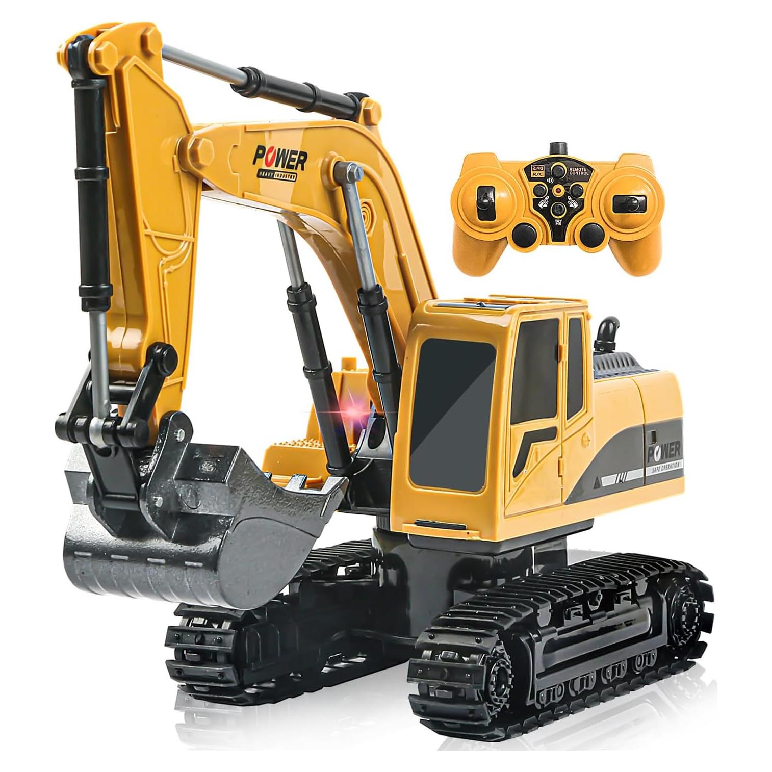 Remote Control Excavator Toy, RC Construction - Metal Shovel Digger Vehicles with Lights Sounds and 680° Rotation Digging Sand, Christmas Birthday Gift for Aged 3 4 5 6-10 + Year Old