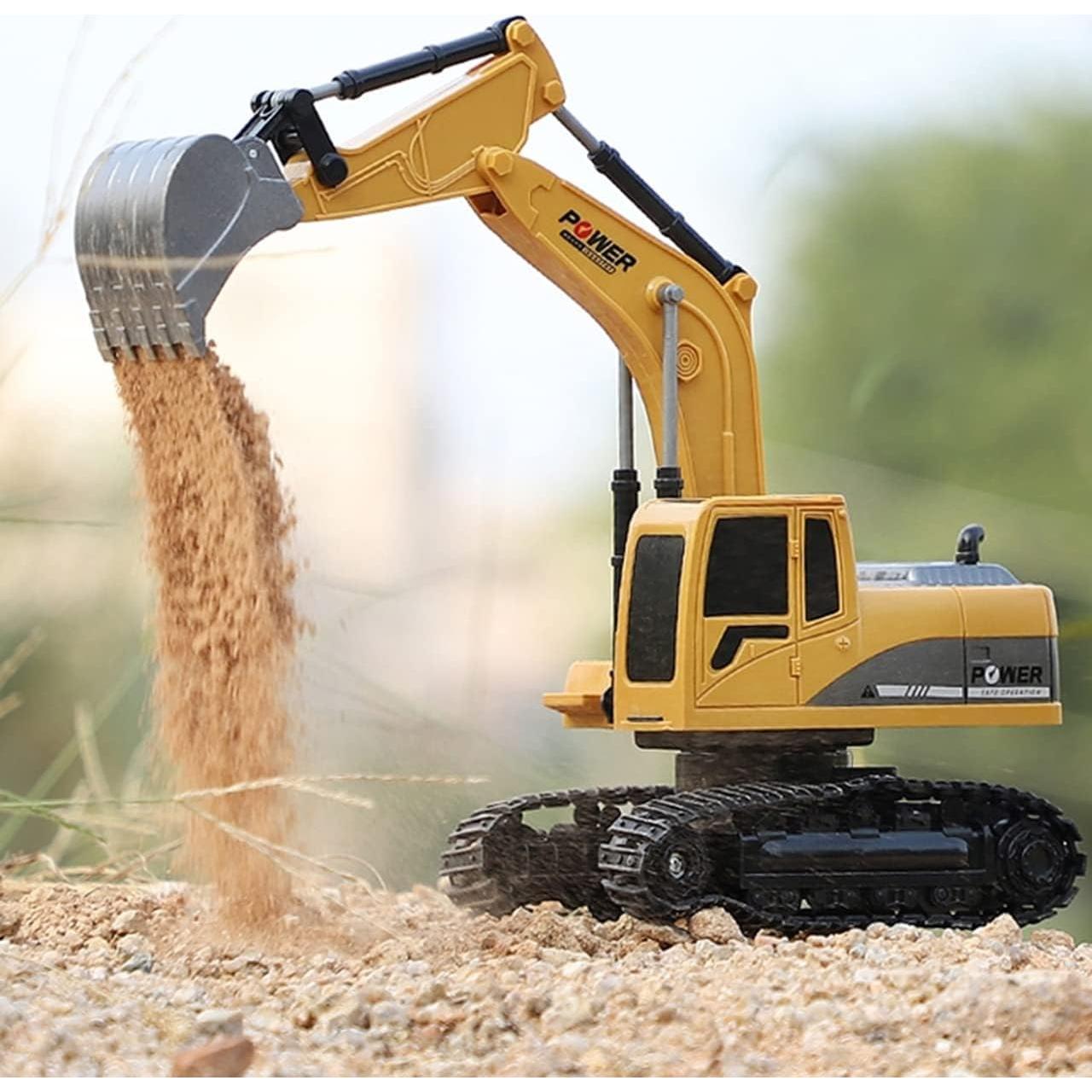 Remote Control Excavator Toy, RC Construction - Metal Shovel Digger Vehicles with Lights Sounds and 680° Rotation Digging Sand, Christmas Birthday Gift for Aged 3 4 5 6-10 + Year Old