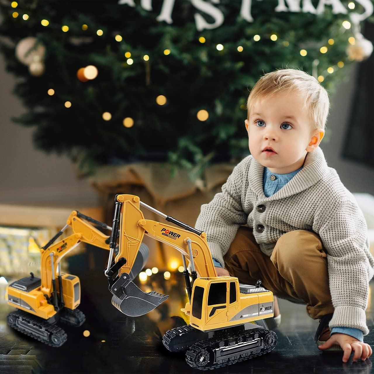 Remote Control Excavator Toy, RC Construction - Metal Shovel Digger Vehicles with Lights Sounds and 680° Rotation Digging Sand, Christmas Birthday Gift for Aged 3 4 5 6-10 + Year Old