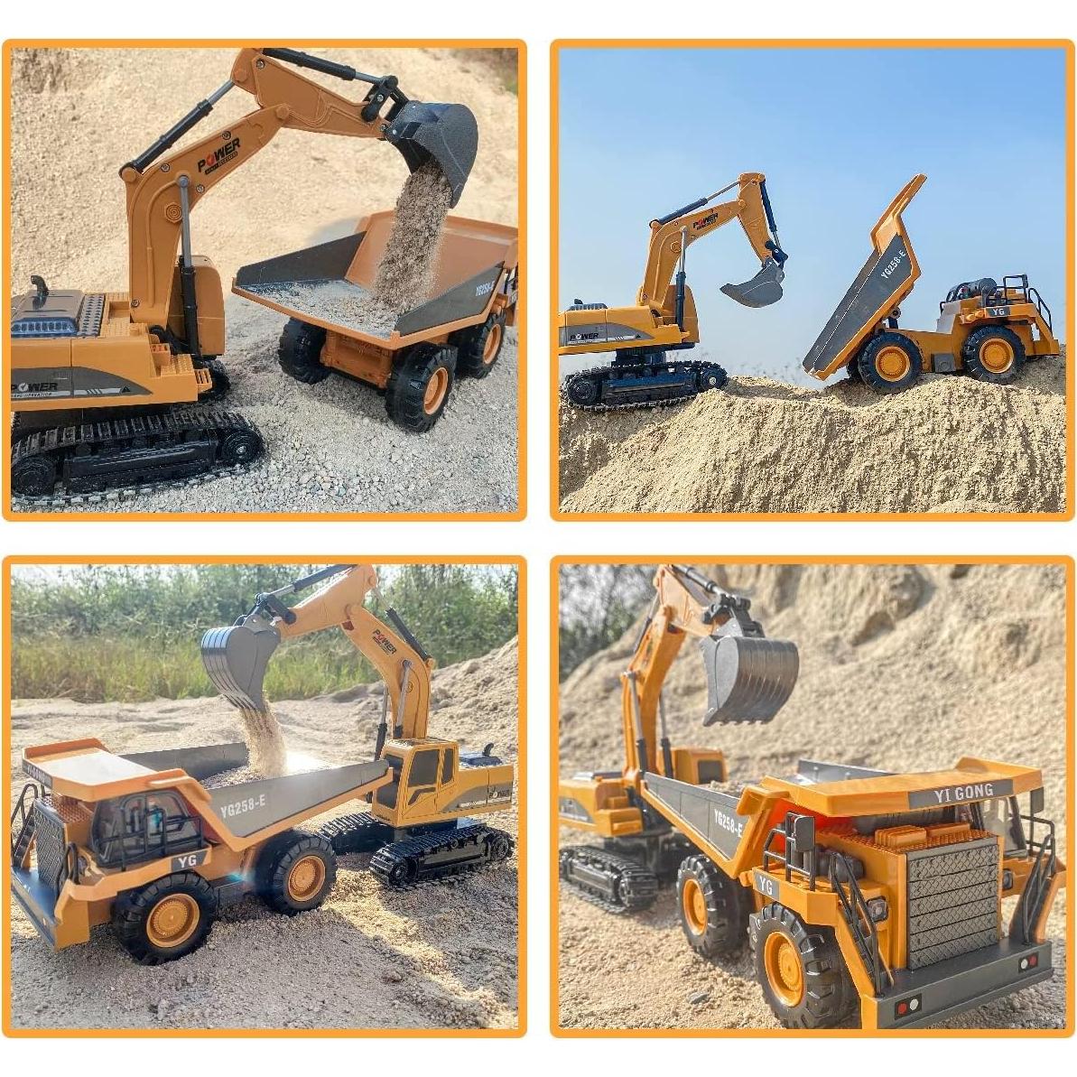 Remote Control Excavator Toy, RC Construction - Metal Shovel Digger Vehicles with Lights Sounds and 680° Rotation Digging Sand, Christmas Birthday Gift for Aged 3 4 5 6-10 + Year Old