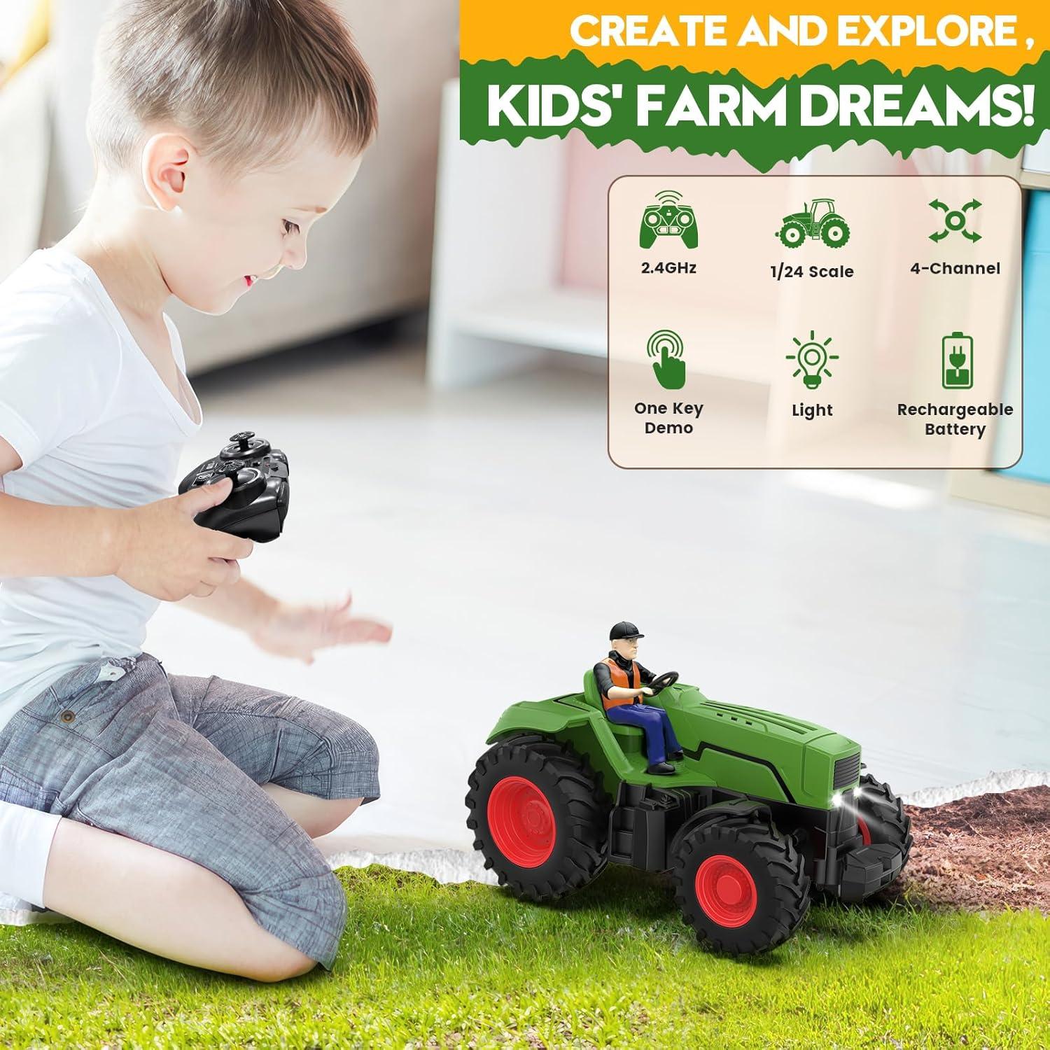 Tractor RC Uarzt 1:24 con Granjero y Luz para Niños