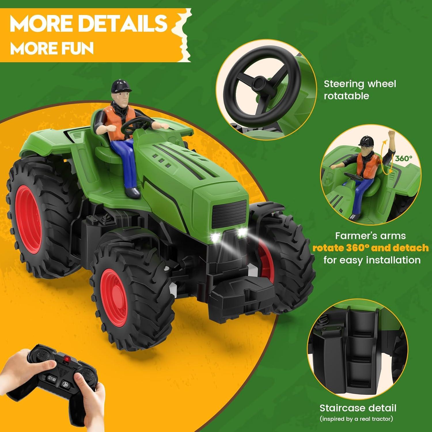 Tractor RC Uarzt 1:24 con Granjero y Luz para Niños