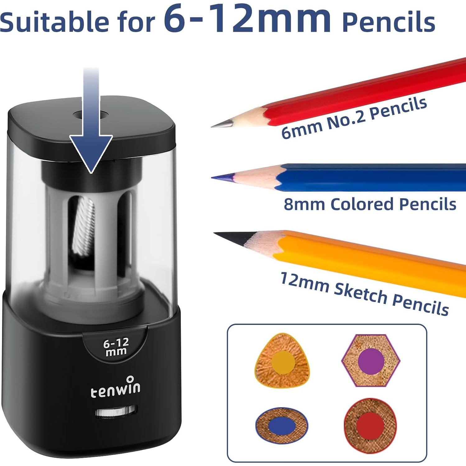 Sacapuntas Eléctrico Tenwin TW8041 - Afilado Rápido 6-12mm