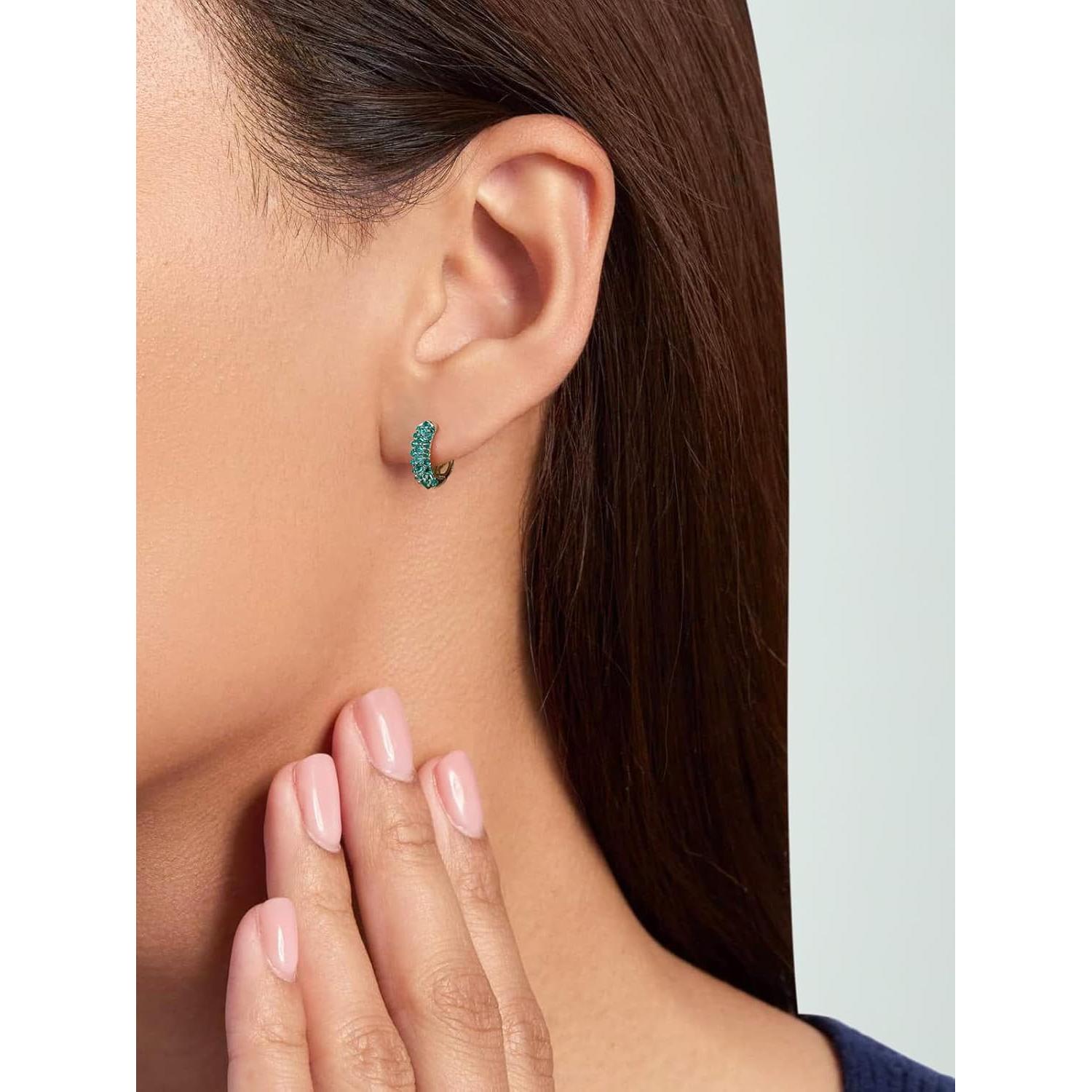 Pendientes Aros Huggie de Moissanita y Esmeralda 15mm Plata 925