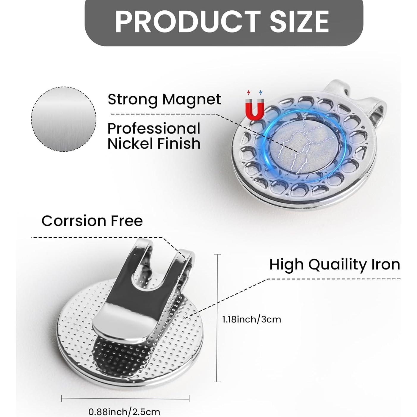 Clip Magnético para Marcador de Pelotas de Golf FINGER TEN - 12 Piezas Plata