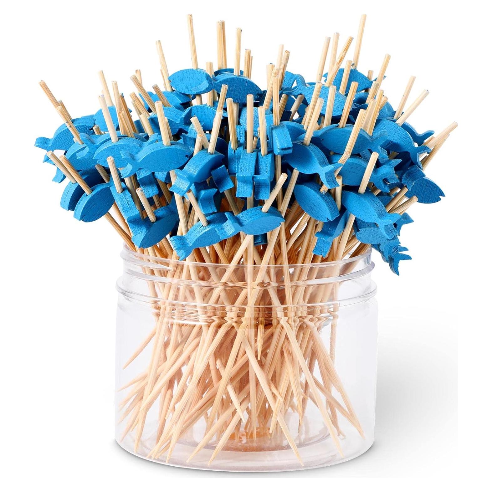 200 Palillos de Bambú Estilo Pez para Cócteles y Aperitivos