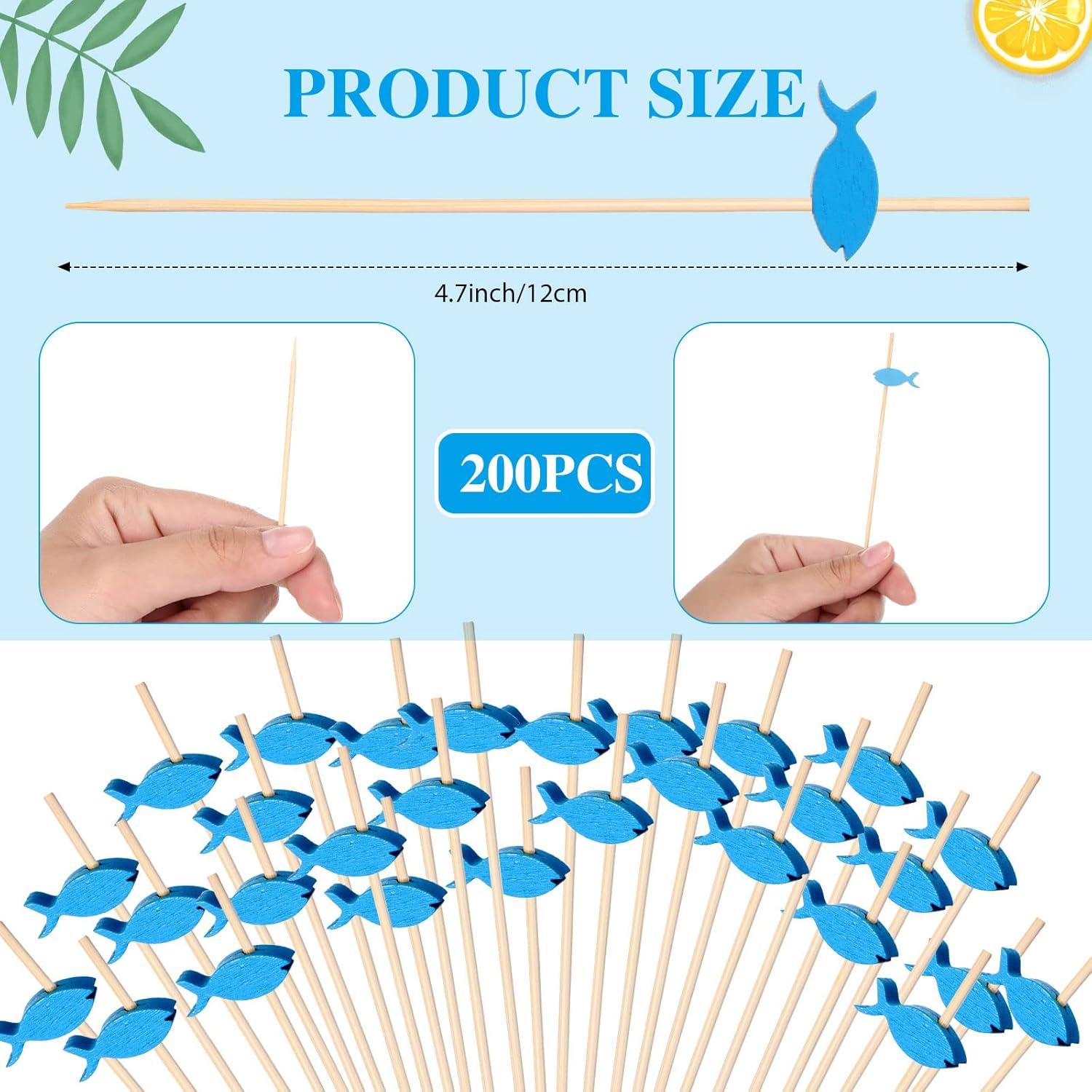 200 Palillos de Bambú Estilo Pez para Cócteles y Aperitivos