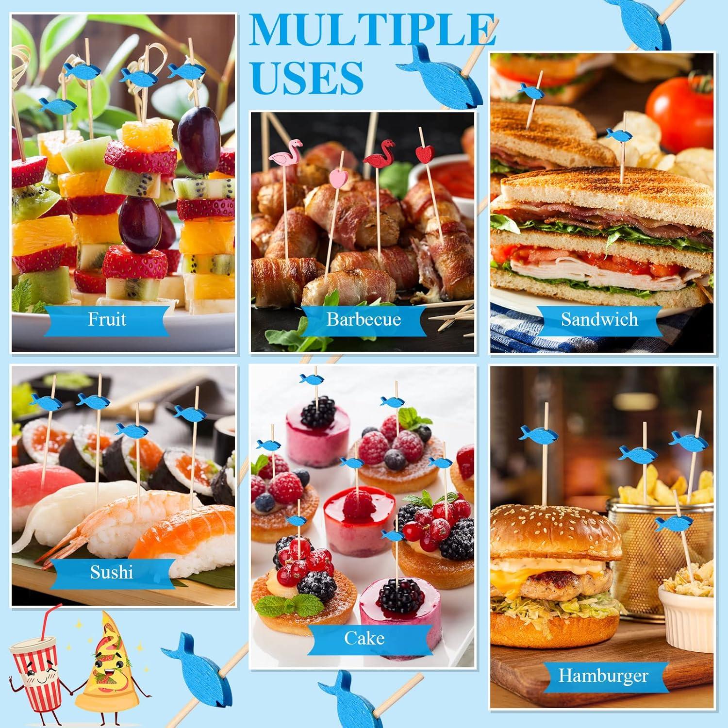 200 Palillos de Bambú Estilo Pez para Cócteles y Aperitivos