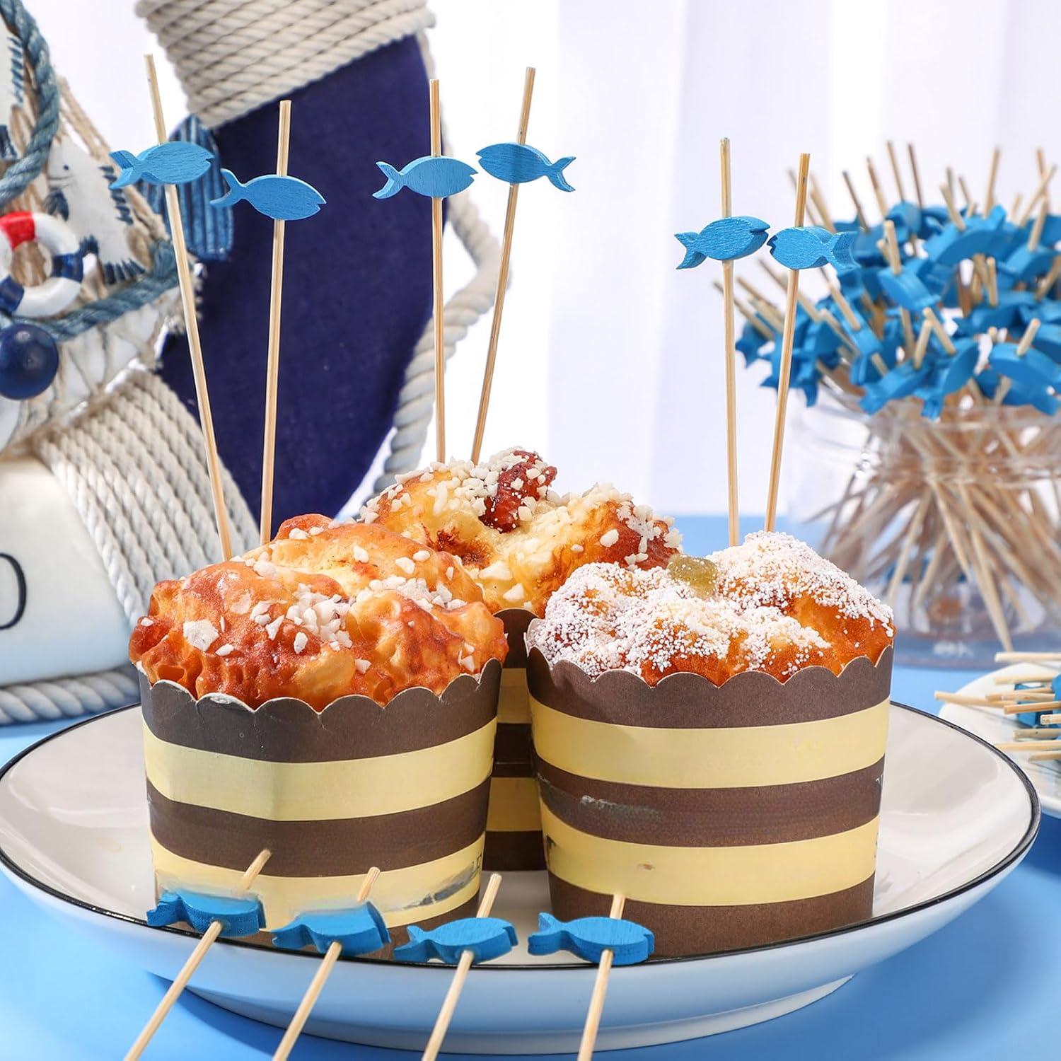 200 Palillos de Bambú Estilo Pez para Cócteles y Aperitivos