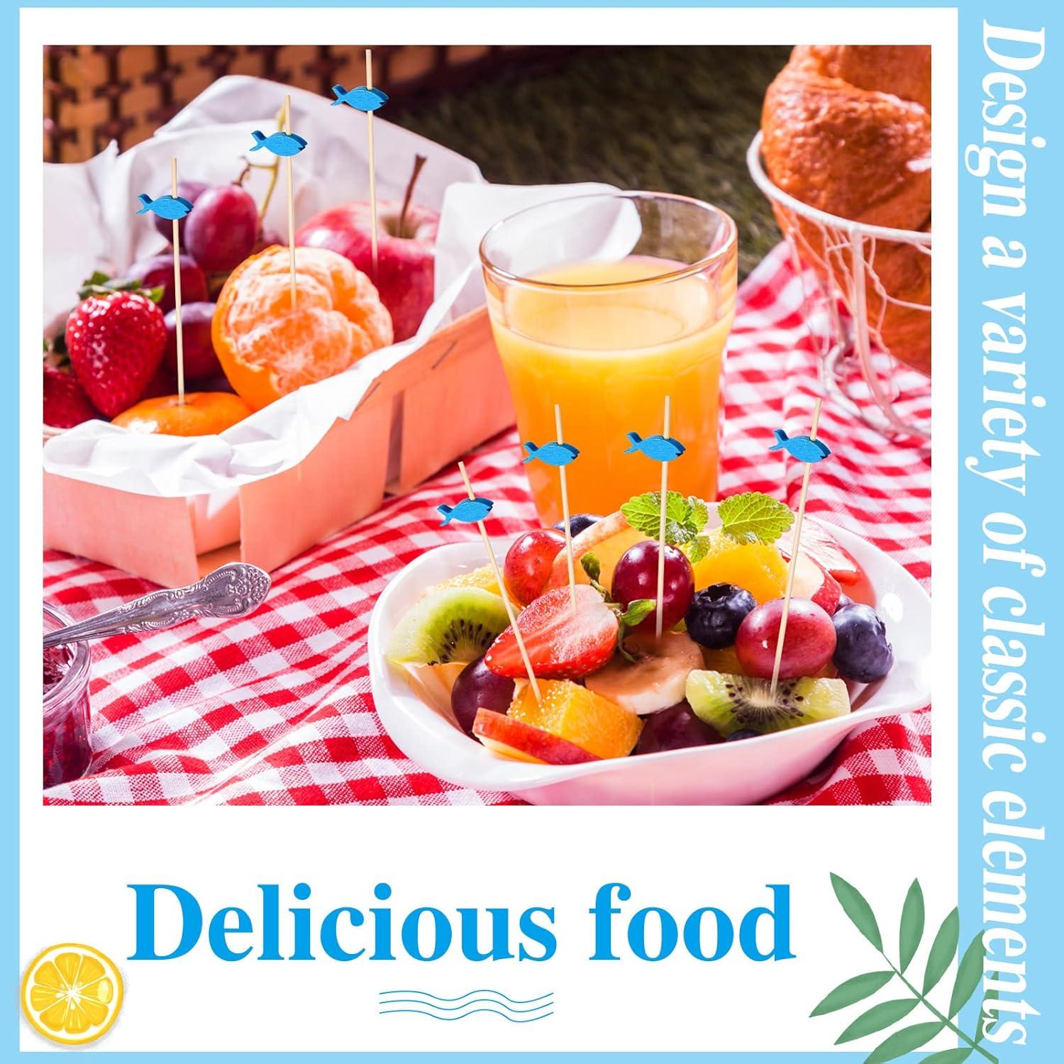 200 Palillos de Bambú Estilo Pez para Cócteles y Aperitivos