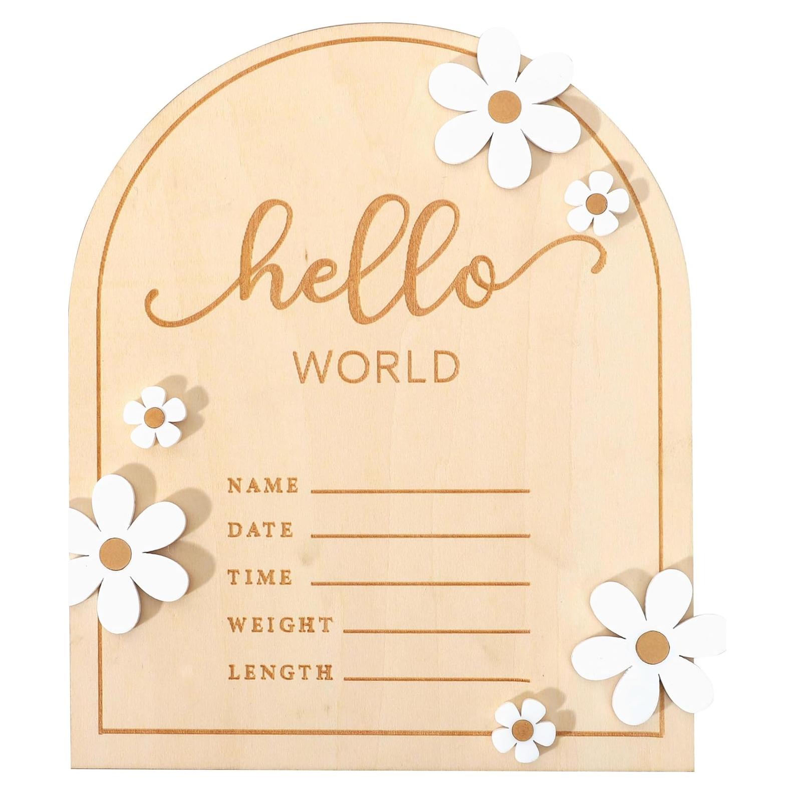 Cartel de Bienvenida al Mundo de Madera WAOUH - 16x18 cm