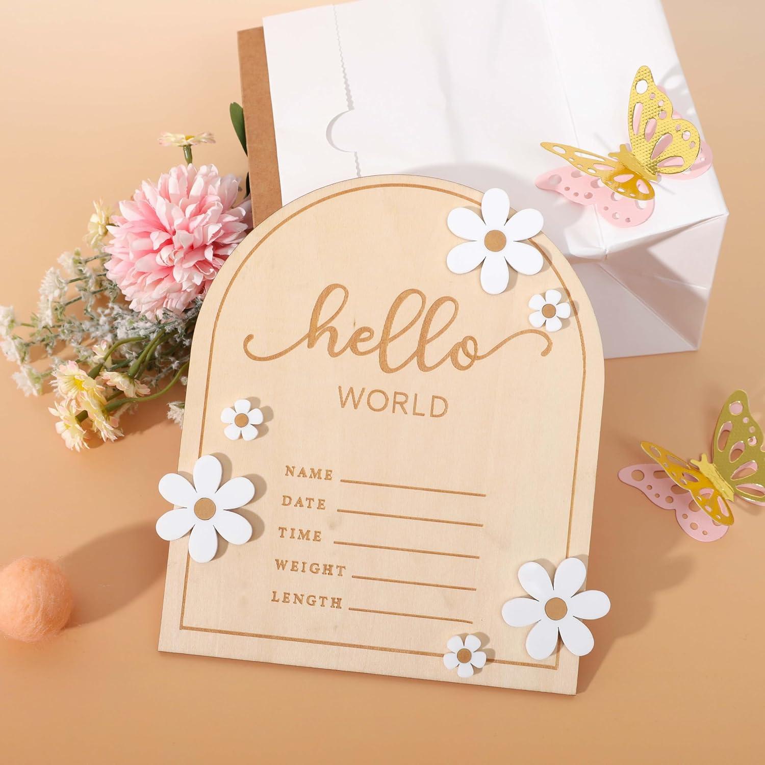 Cartel de Bienvenida al Mundo de Madera WAOUH - 16x18 cm