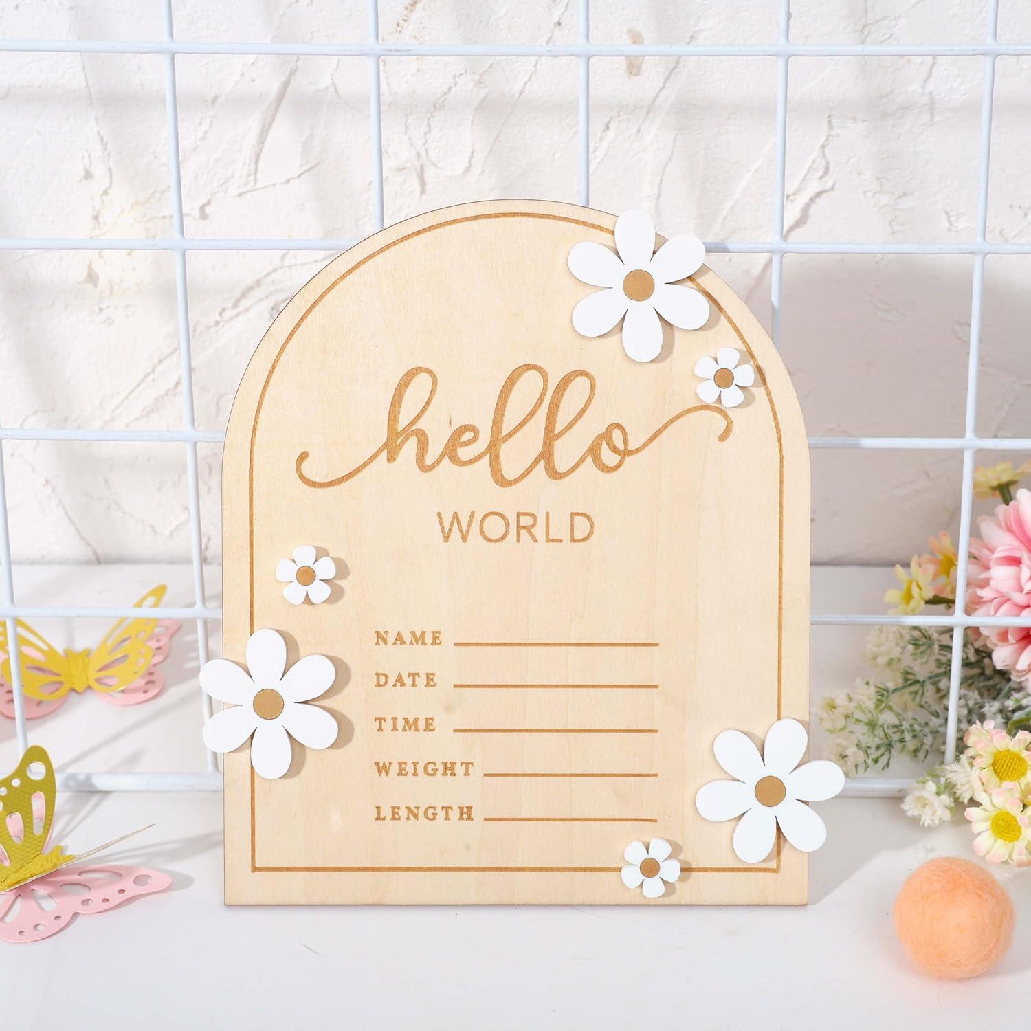 Cartel de Bienvenida al Mundo de Madera WAOUH - 16x18 cm