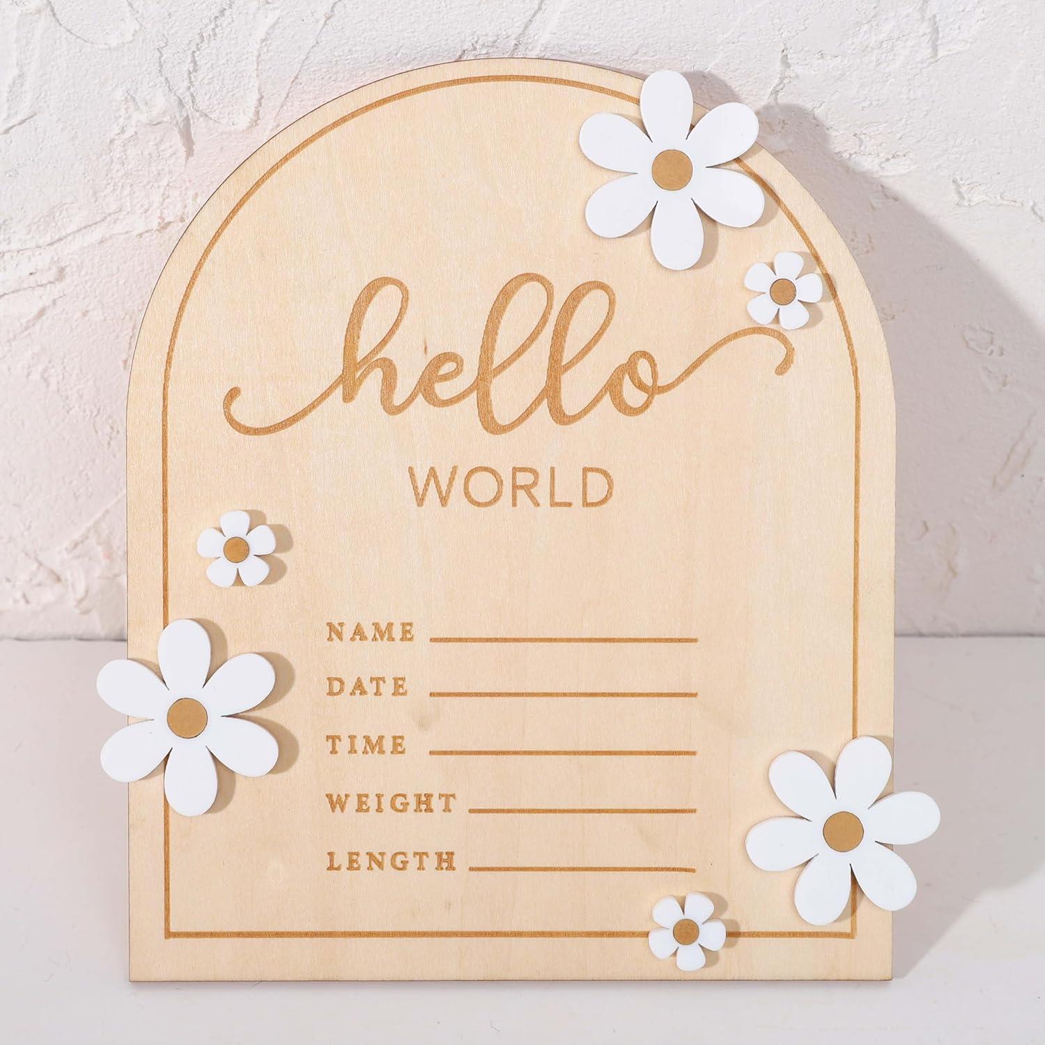 Cartel de Bienvenida al Mundo de Madera WAOUH - 16x18 cm