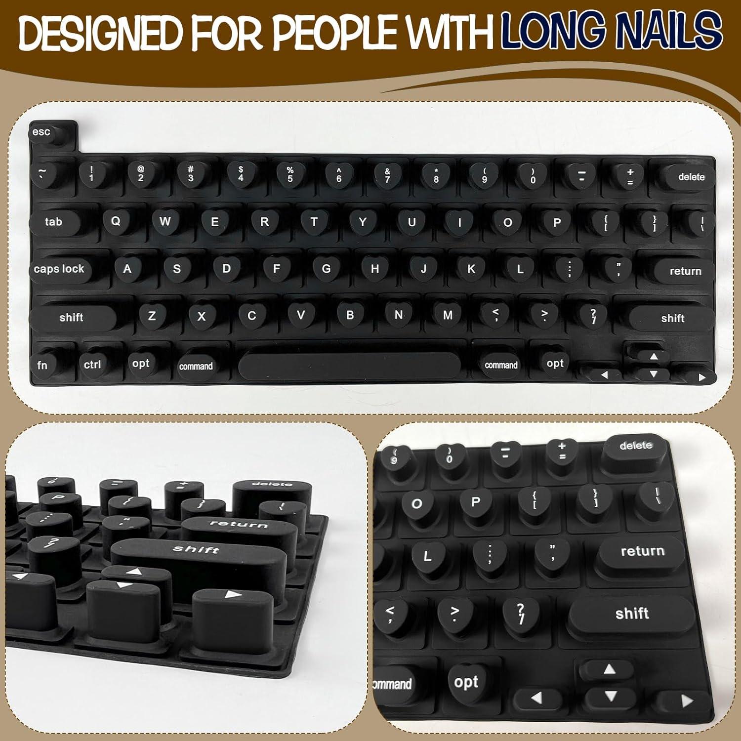Cubierta de Teclado de Silicona Sibosen para Uñas Largas - Negro
