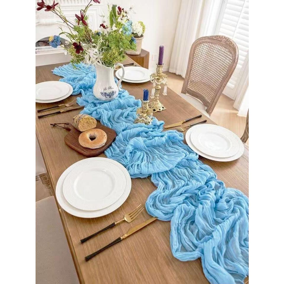 Camino de Mesa de Gasa Azul Claro - 4 Piezas 300cm