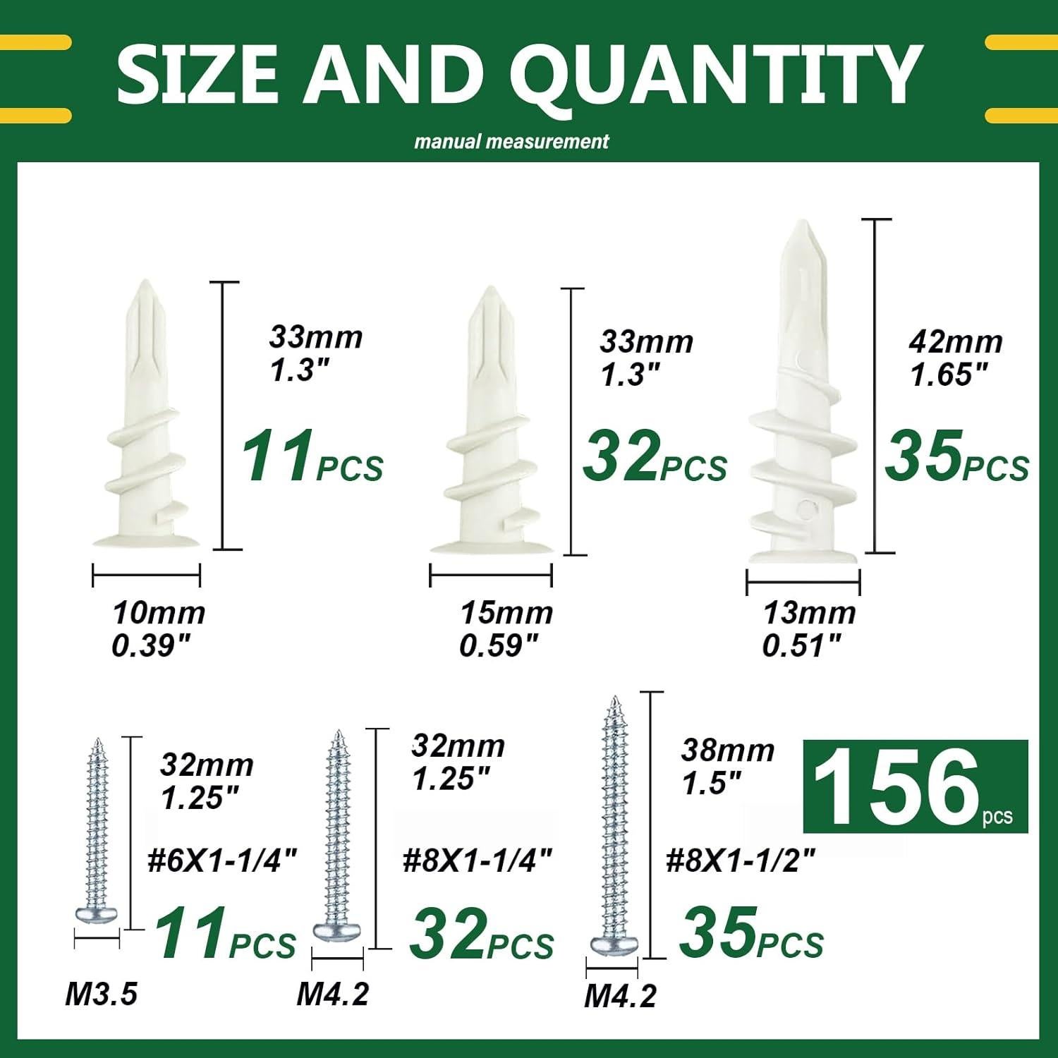 Kit de Anclajes y Tornillos para Paneles de Yeso Tanbupu 156PCS
